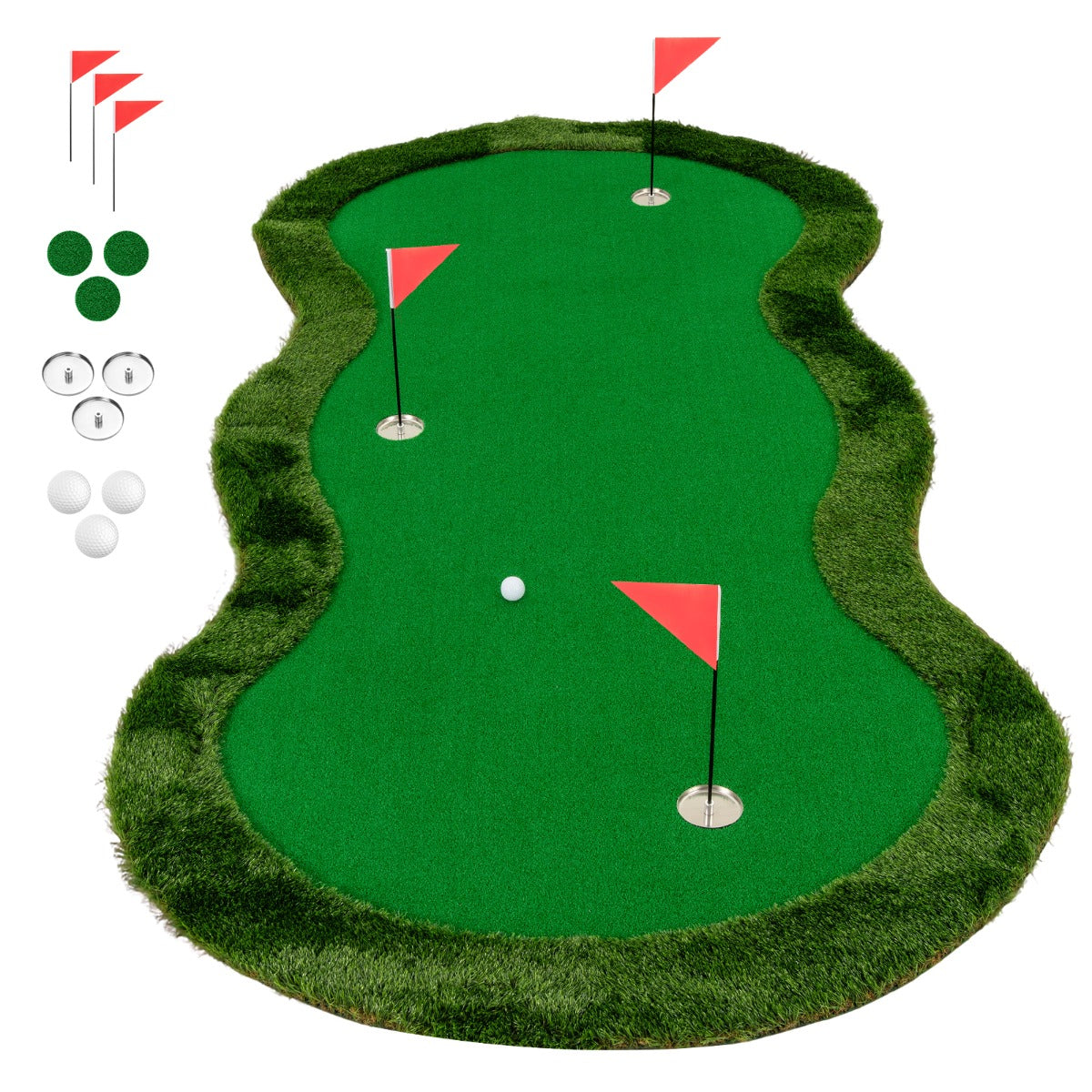 5 x 10 FT Professional Golf Practice Mat with 3 Holes and Golf Balls for Home