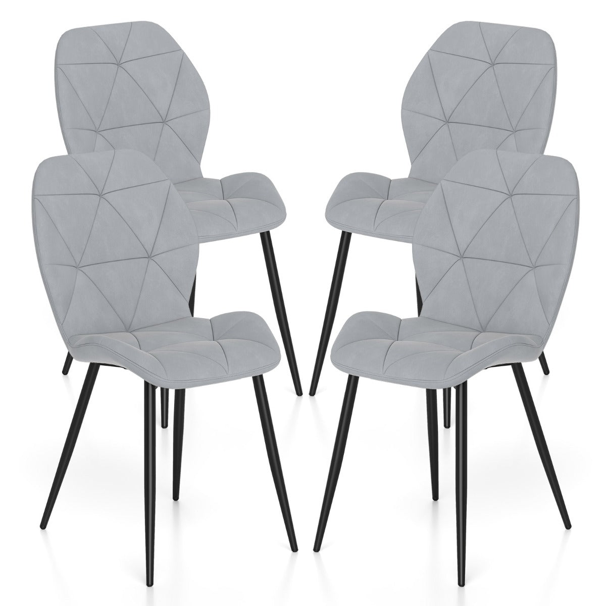 Upholstered Dining Chair Set of 4 with Ergonomic Backrest and Curved Seat-Grey