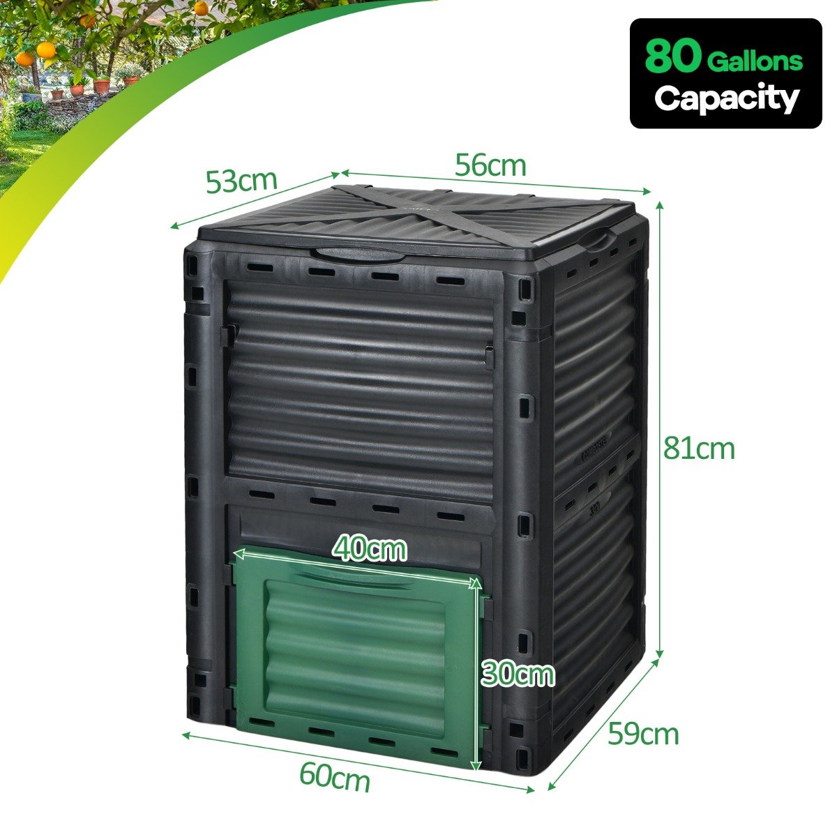 300 Litre Garden Compost Bin-Green