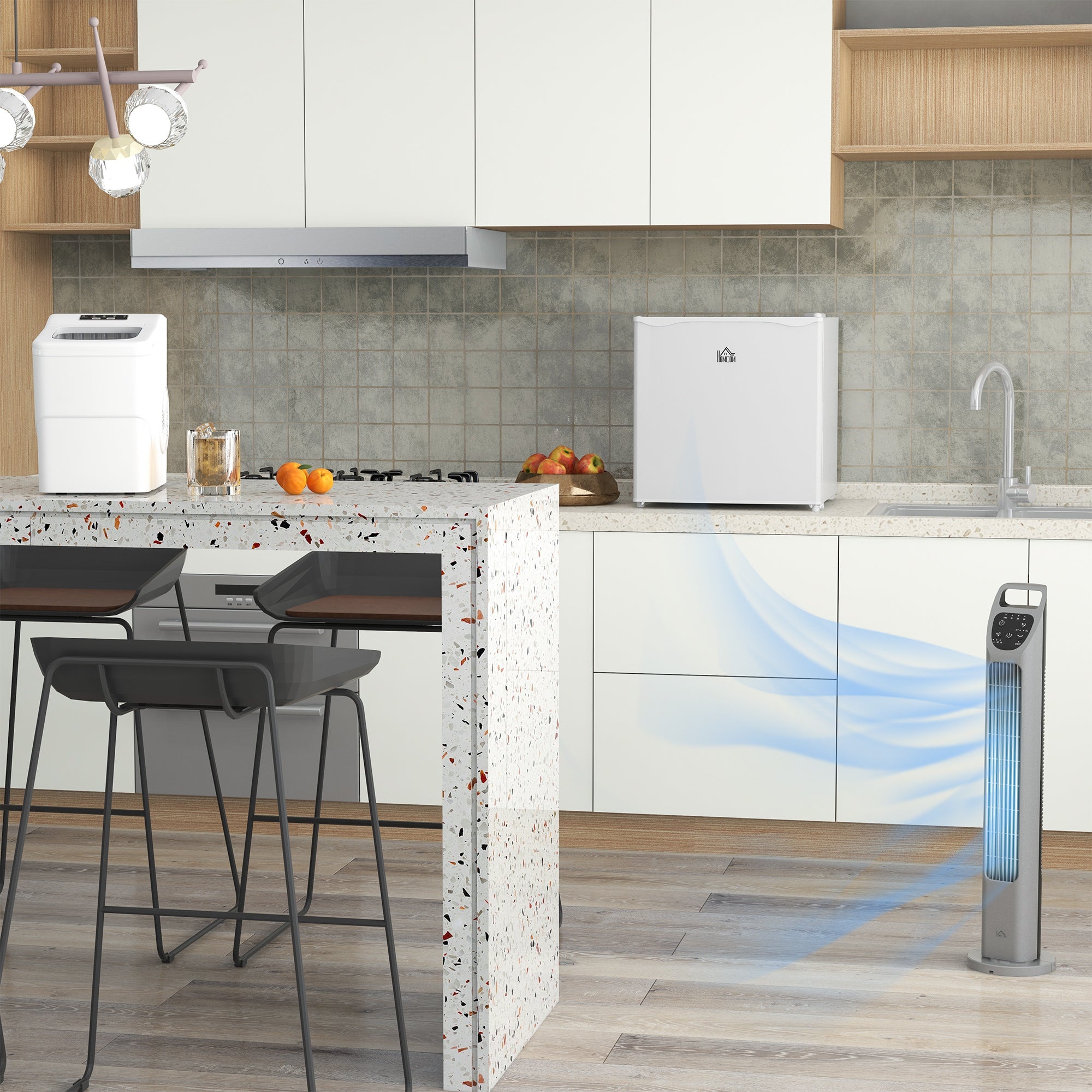 HOMCOM 46 Litre Table Top Mini Fridge, Small Fridge with Ice Box, Reversible Door, Adjustable Temperature and Legs for Bedrooms, Home Office, Cream