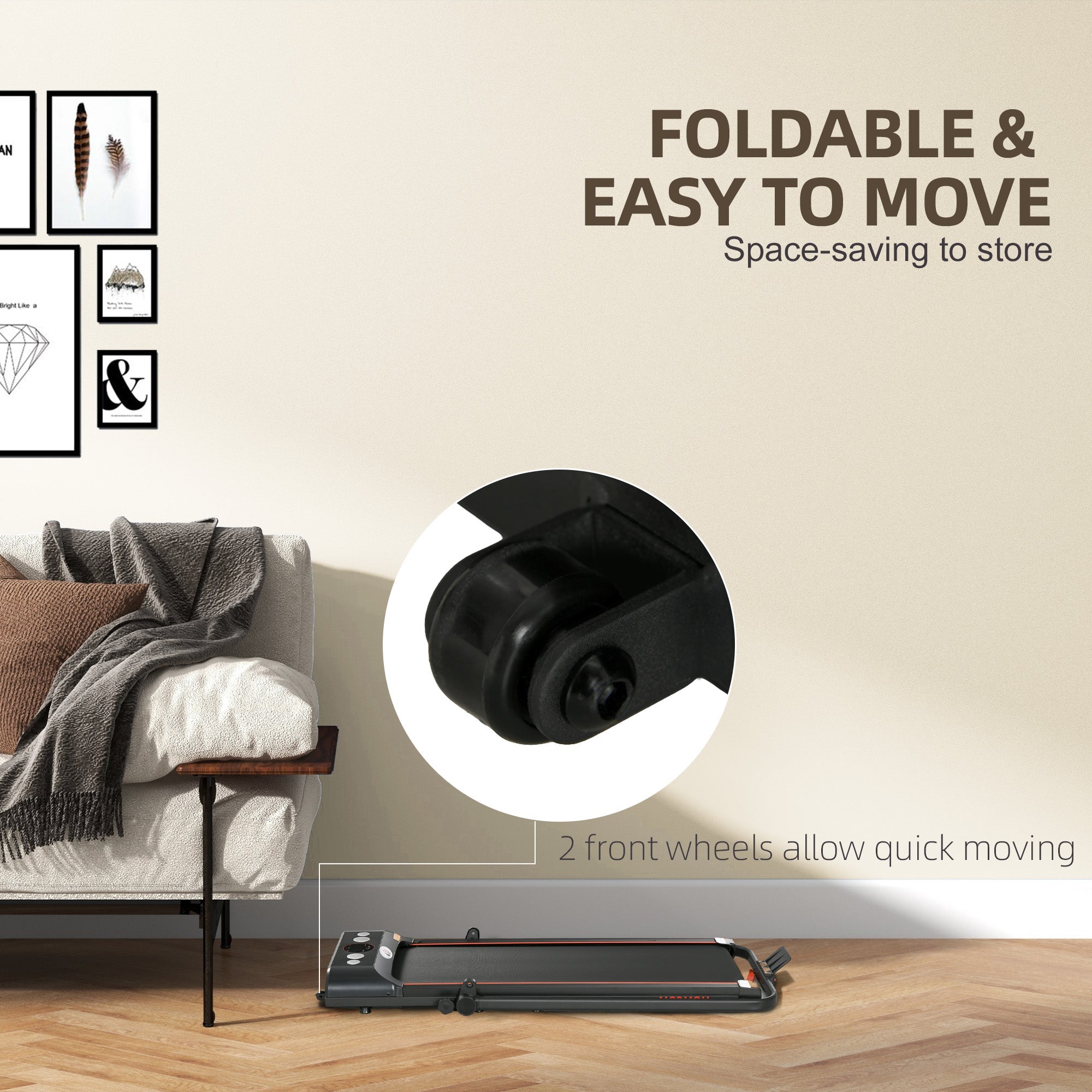 HOMCOM Foldable Walking Treadmill, with LED Display and Wheels, for Home, Office, Gym, Red