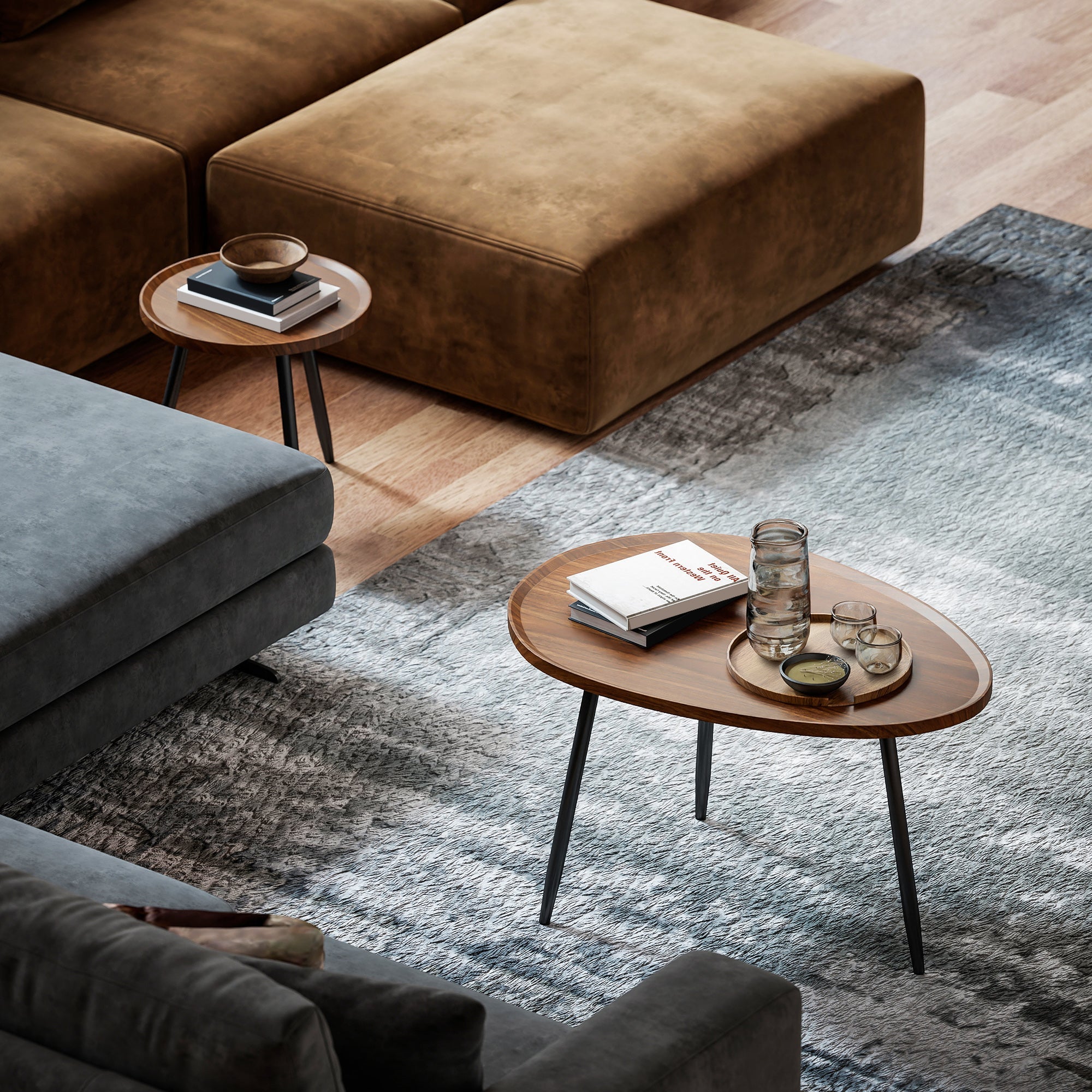 HOMCOM Nesting Coffee Table Set of 2, 80cm Modern Stacking End Side Table with Metal Legs for Living Room Bedroom Office, Chestnut Wood Effect