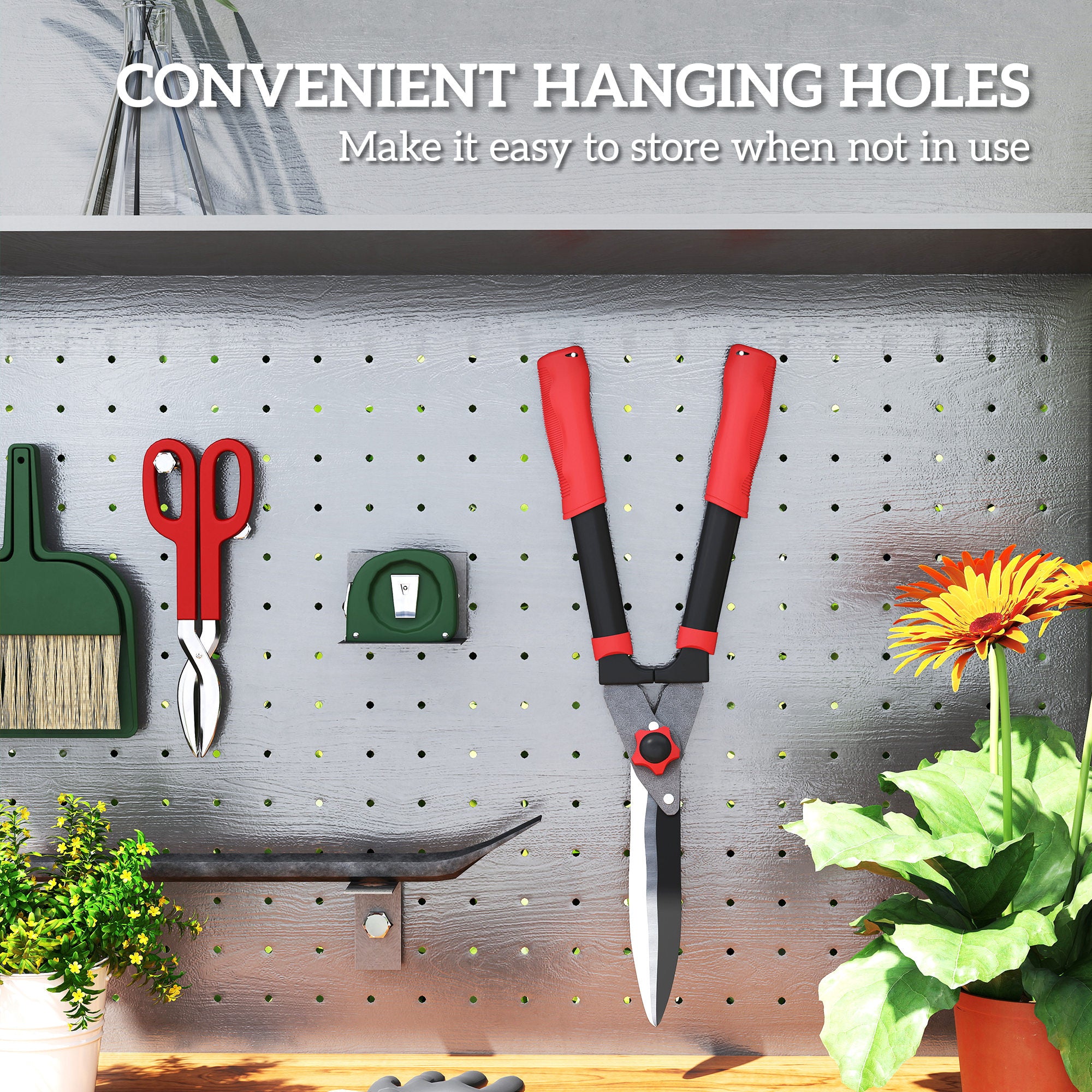 Outsunny Garden Shears, 63.5 cm Heavy Duty Hedge Shears with Razor-Sharp Blades, Comfort Grip and Tension Adjuster for Hedges, Shrubs and Bushes, Easy Cutting and Trimming