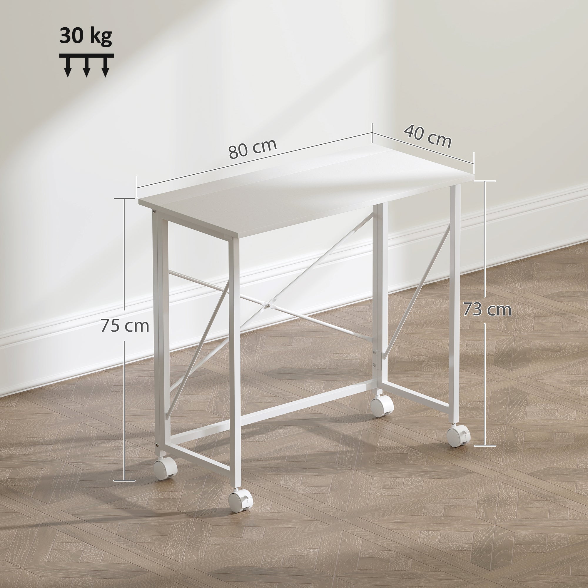 HOMCOM 80 cm Folding Desk on Wheels - White