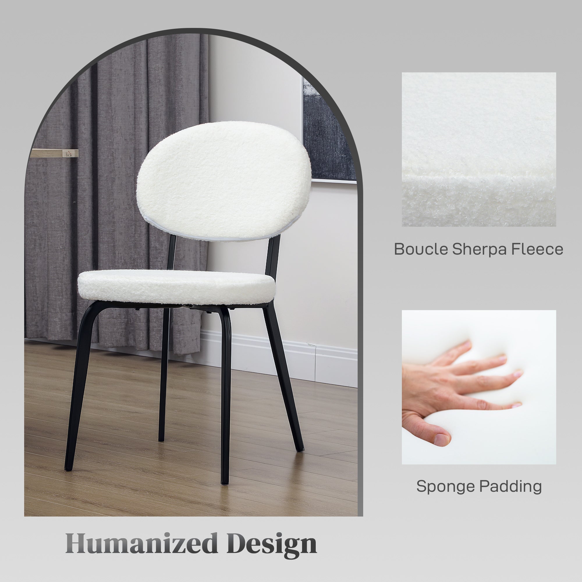 HOMCOM Set of Four Boucle Dining Chairs - White