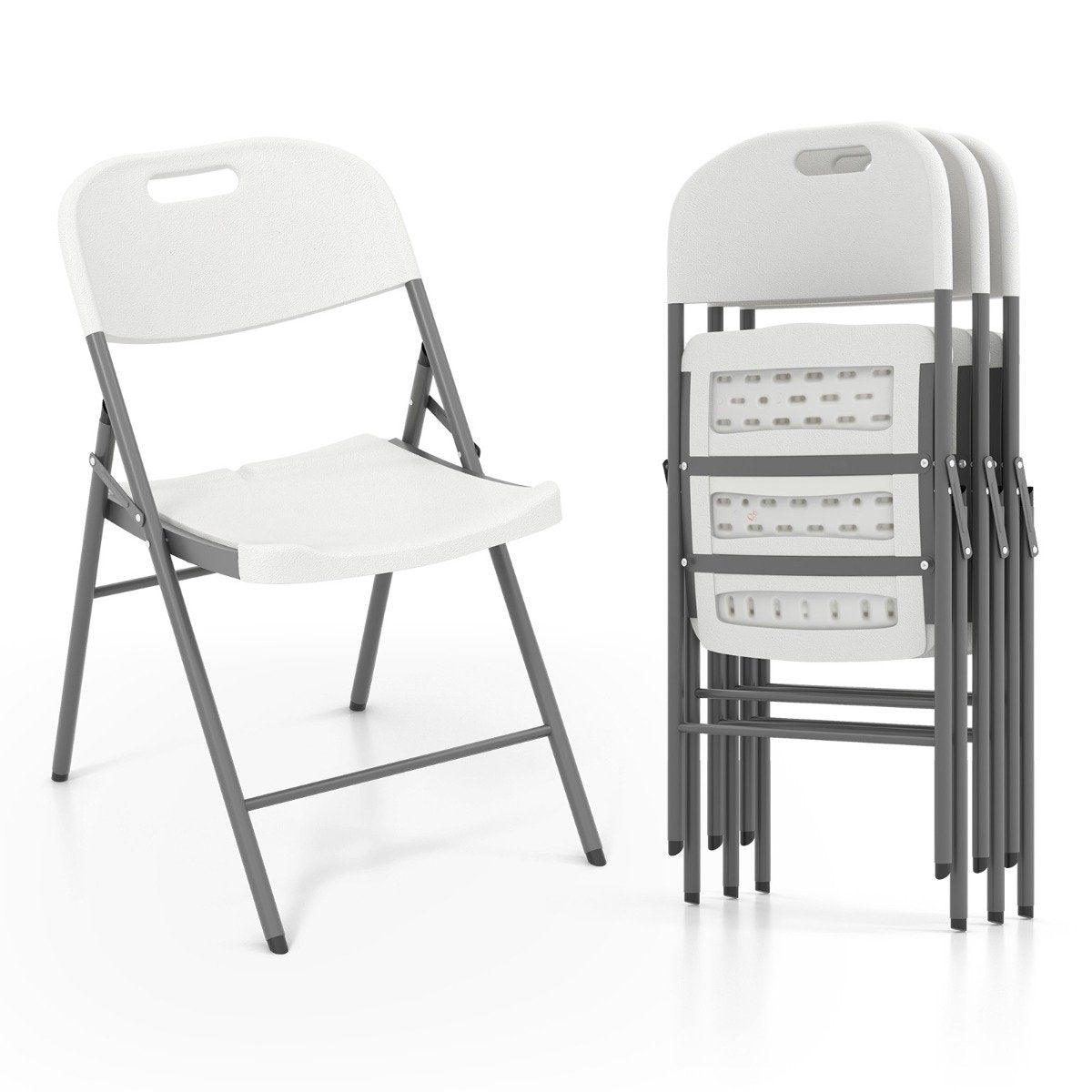 HDPE Plastic Folding Chairs with Metal Frame Set of 4 for Home Office-White