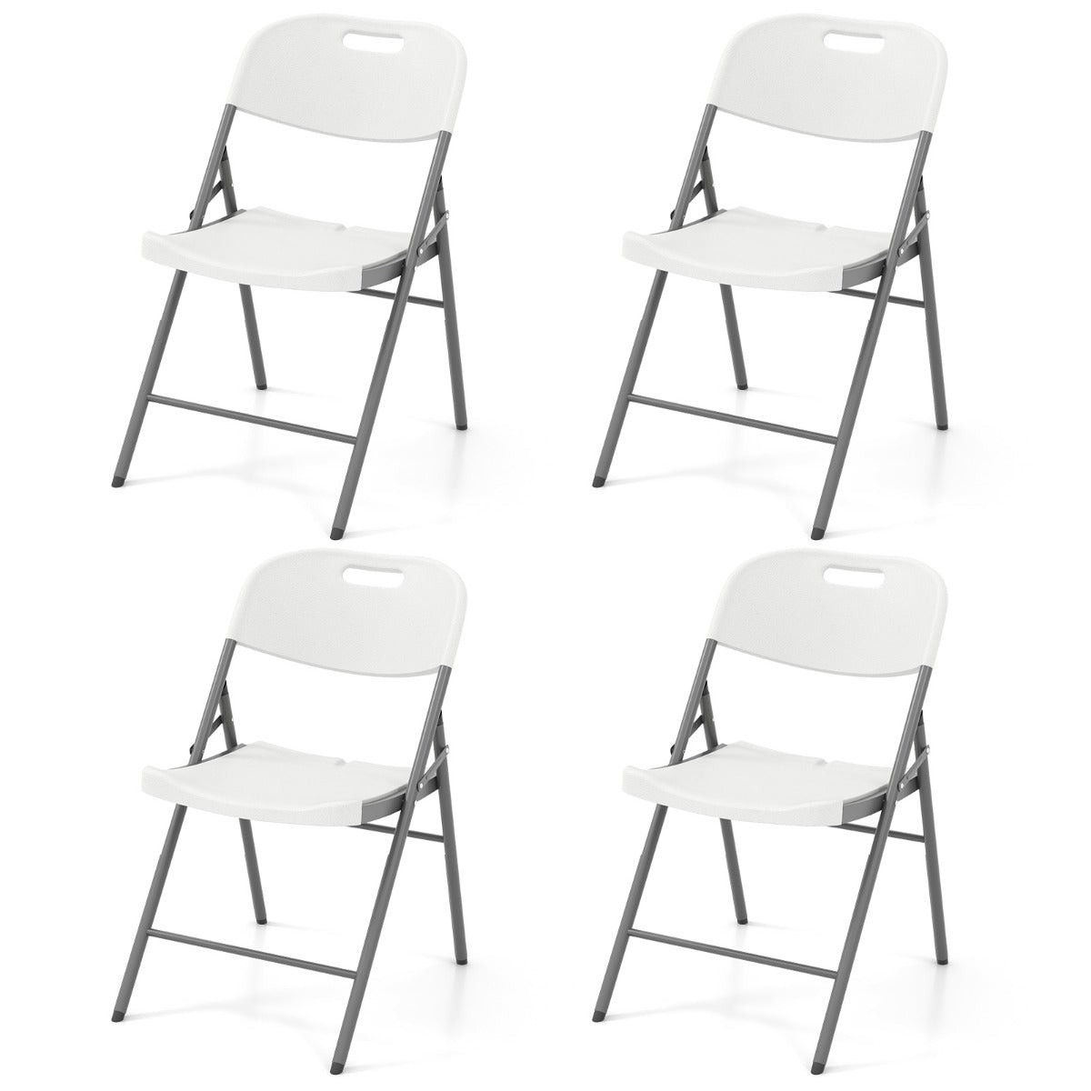 HDPE Plastic Folding Chairs with Metal Frame Set of 4 for Home Office-White
