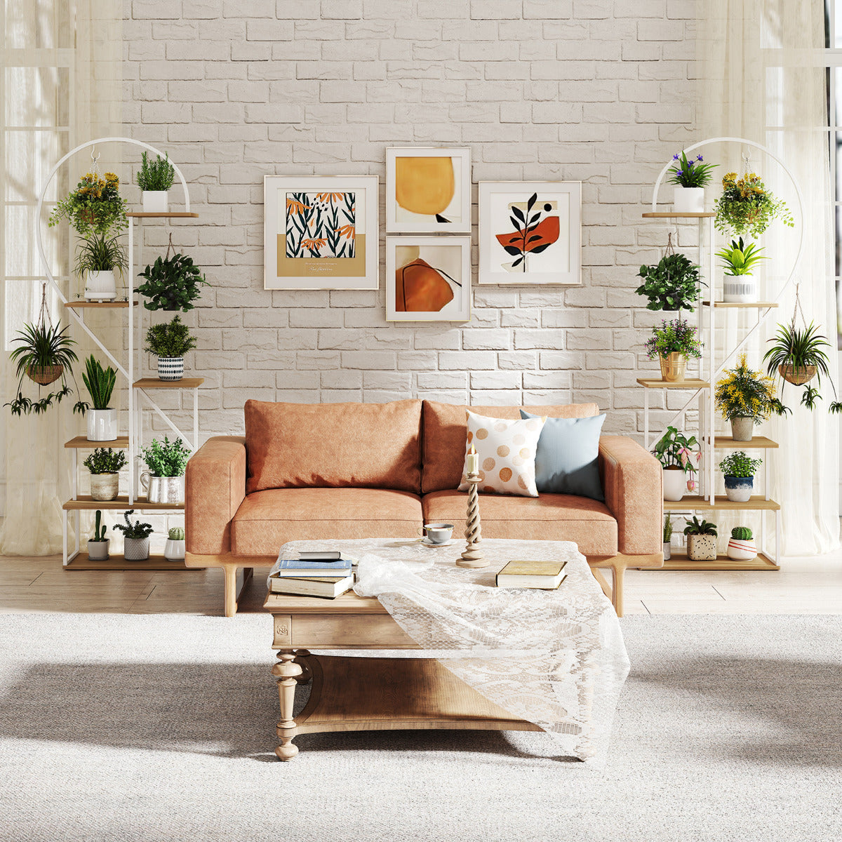 6-Tier Metal Plant Stand Heart-Shape Ladder Plant Shelves -Natural