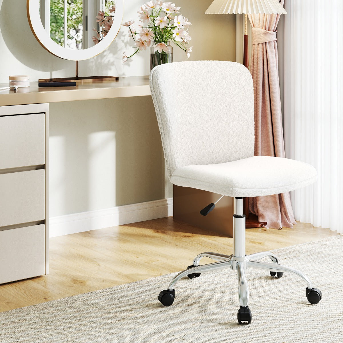 Height-adjustable Ergonomic Chair wIth Wheels for Adults and Teenangers-White