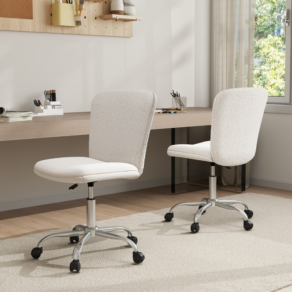 Height-adjustable Ergonomic Chair wIth Wheels for Adults and Teenangers-White