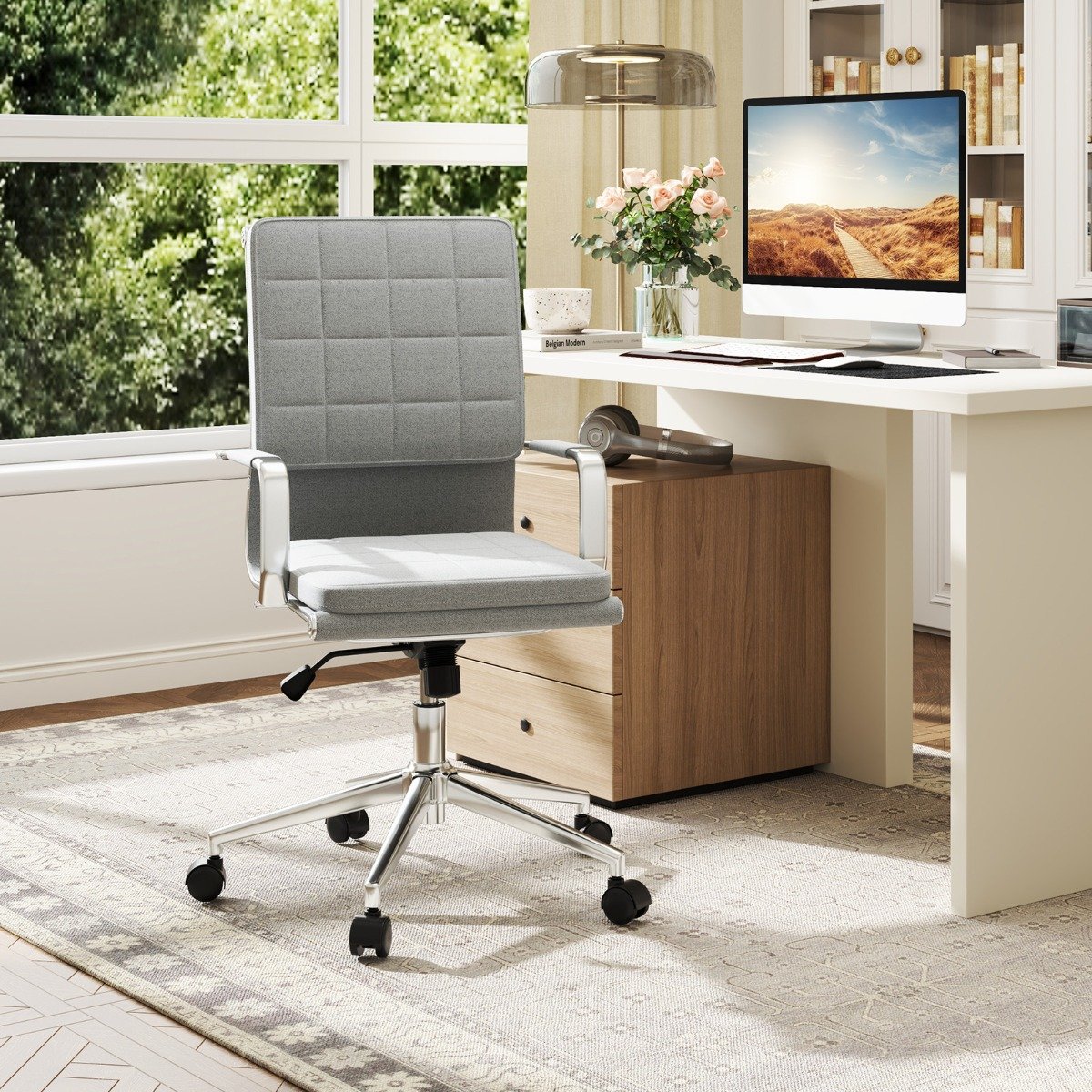 Ergonomic Computer Desk Chair with Rocking Backrest-Grey