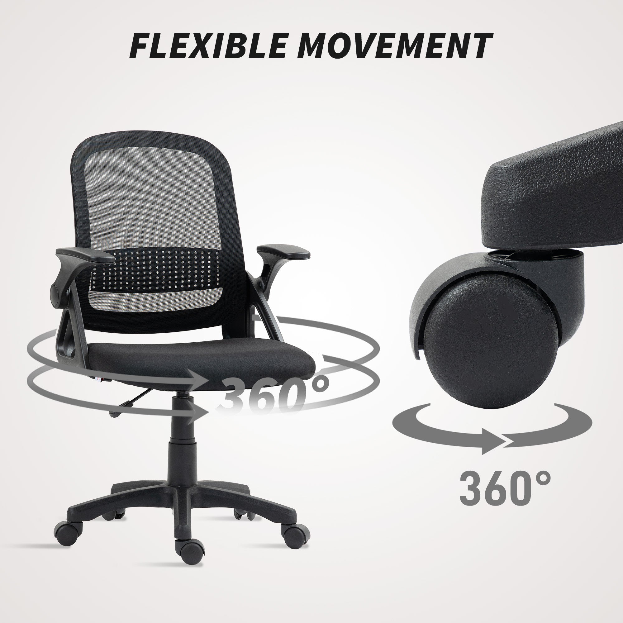 HOMCOM Breathable Mesh Office Chair, Ergonomic Swivel Computer Chair with Flip-up Armrests, Lumbar Back Support for Home/Office, Black