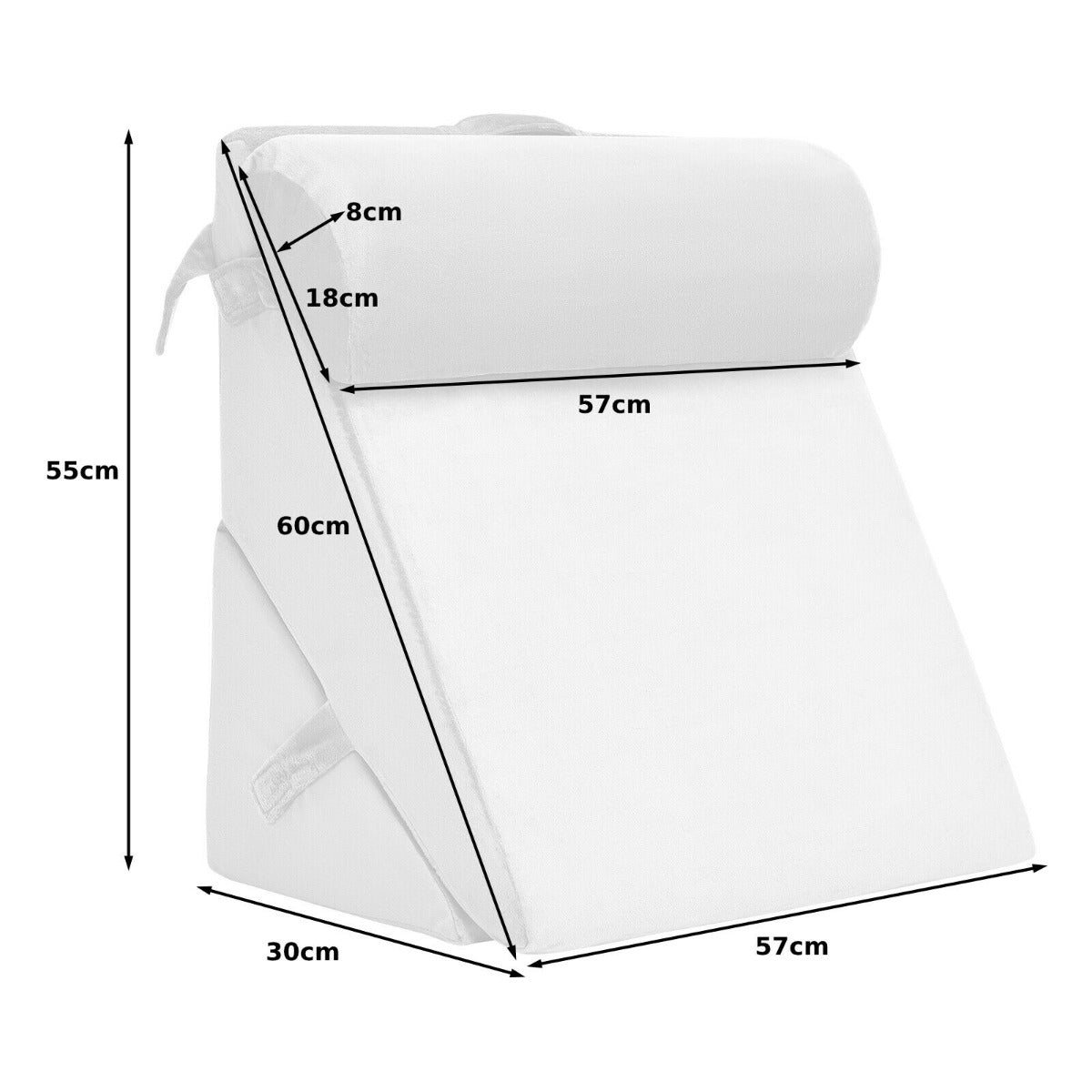 Bed Wedge Pillow with Headrest and Washable Cover for Reading-White