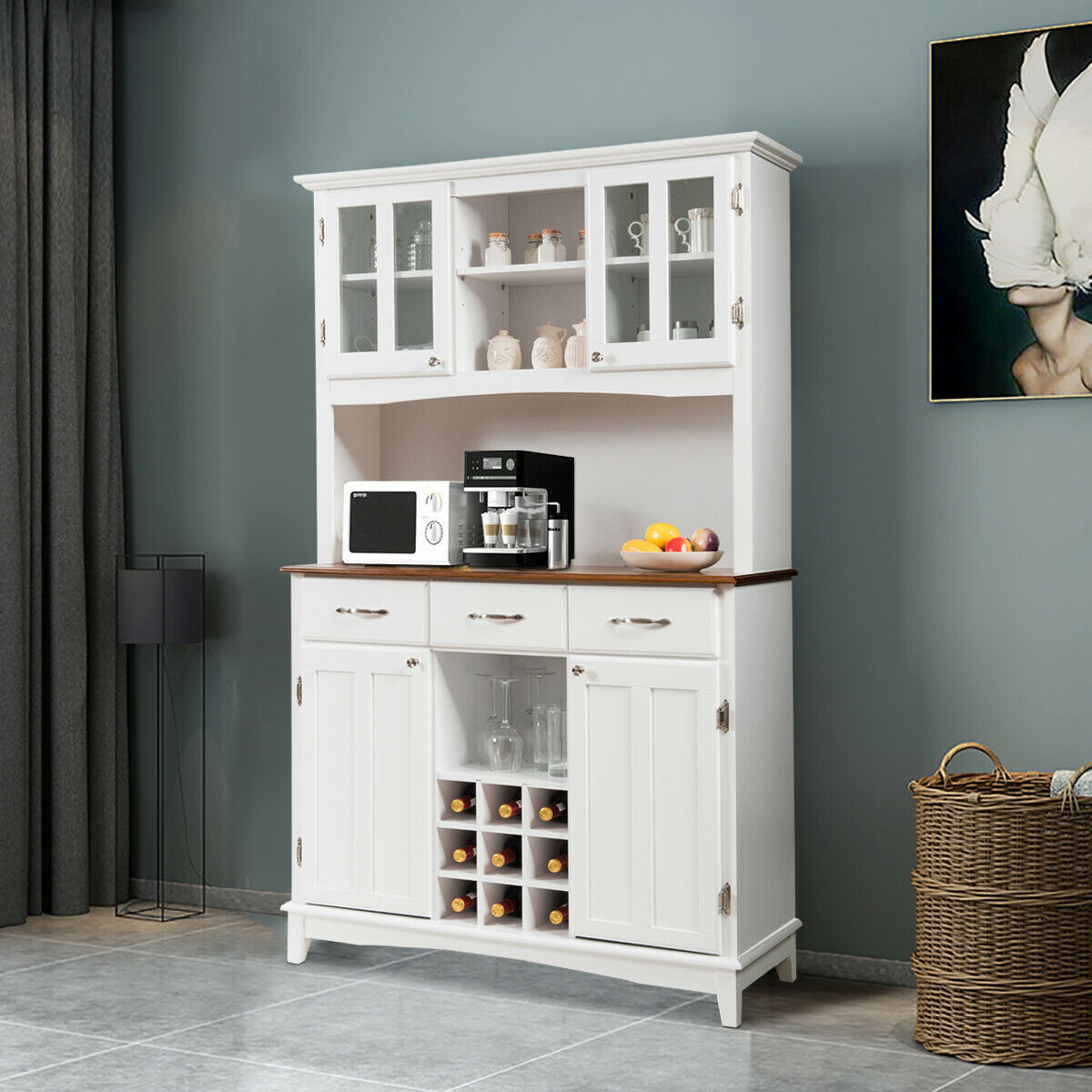Kitchen Cupboard with Adjustable Shelves and Drawers-White