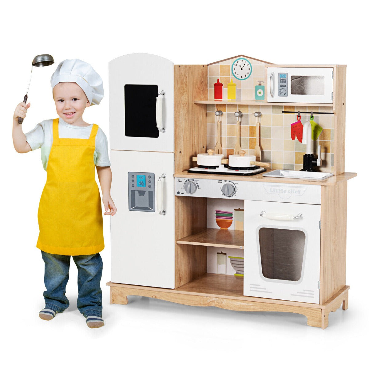 Wooden Pretend Kids Play Kitchen with Light and Sound Chef Role Playing
