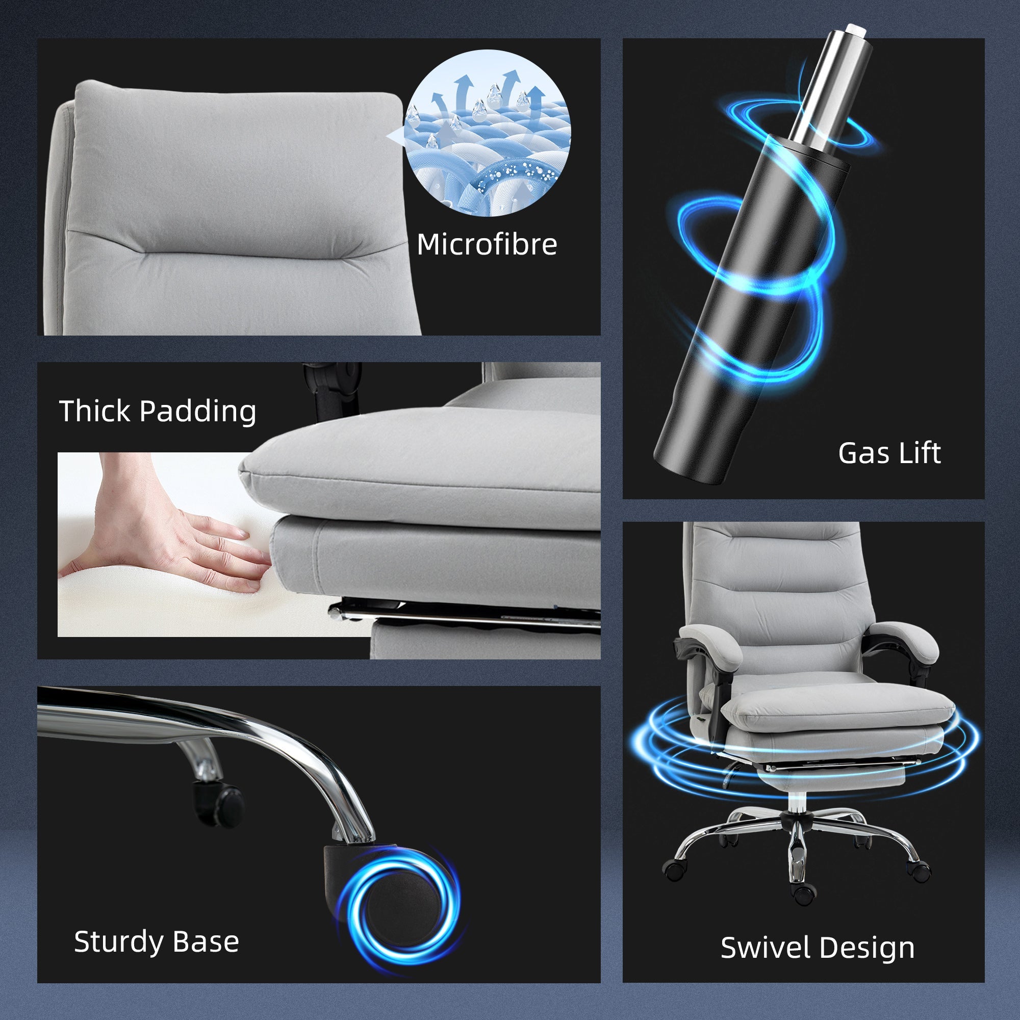 Vinsetto Office Chair with Footrest, Double Padding Ergonomic Desk Chair with 6-Point Vibration Massage and Back Heating, Microfibre Fabric with 135√Ç¬∞ Reclining Back, Grey