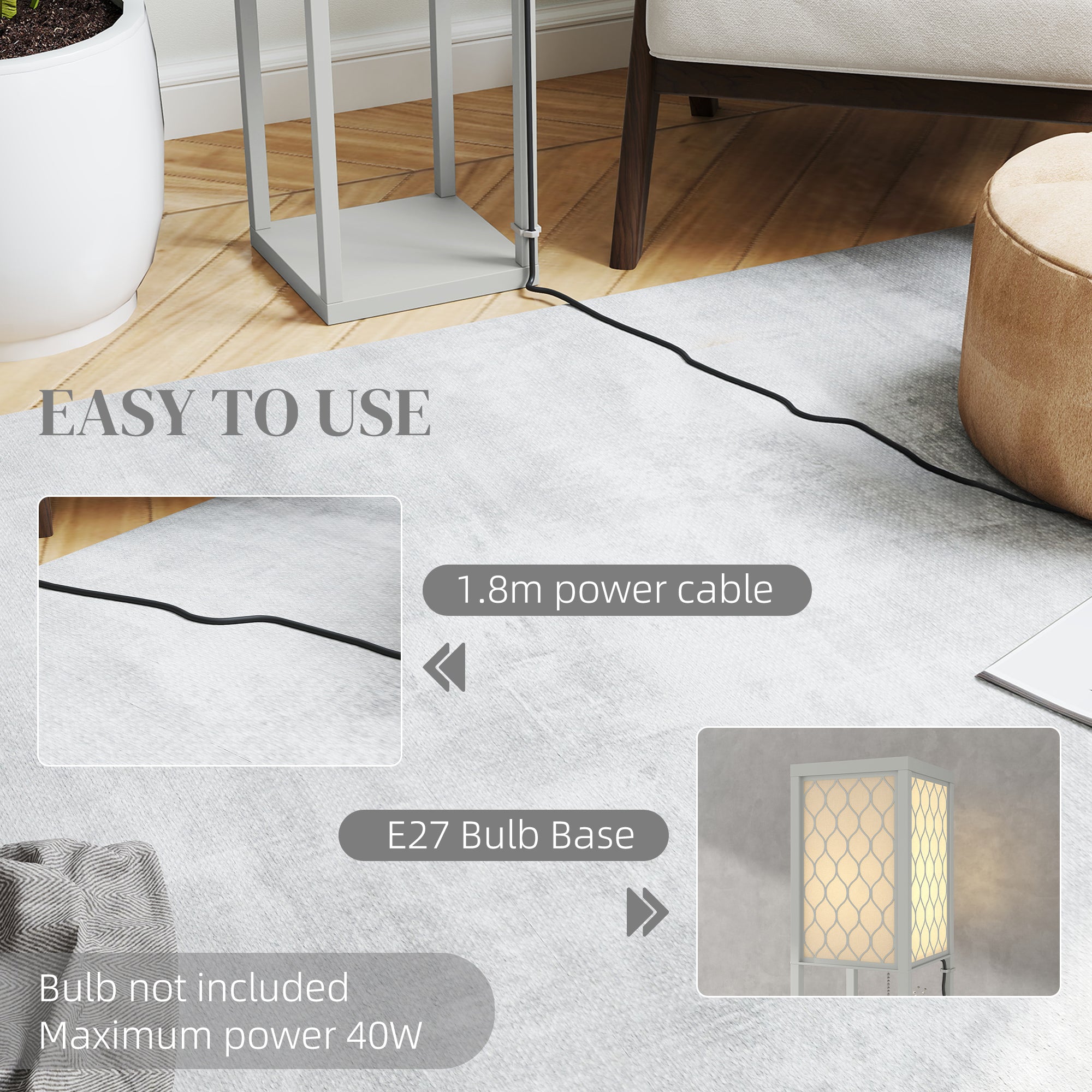 HOMCOM Three-Shelf Standing Lamp - Grey/White