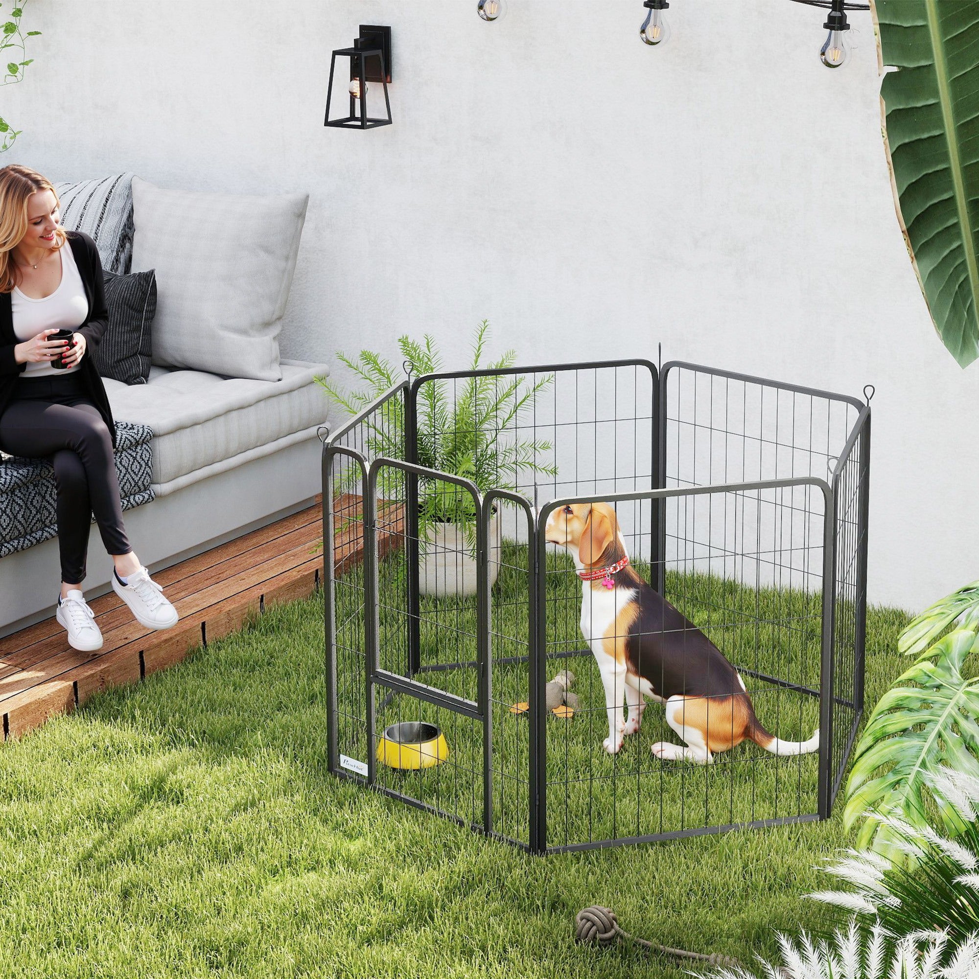 PawHut Six-Panel Dog Playpen with Door, for Medium Dogs, Indoors, Outdoors, 80cm Tall, Black