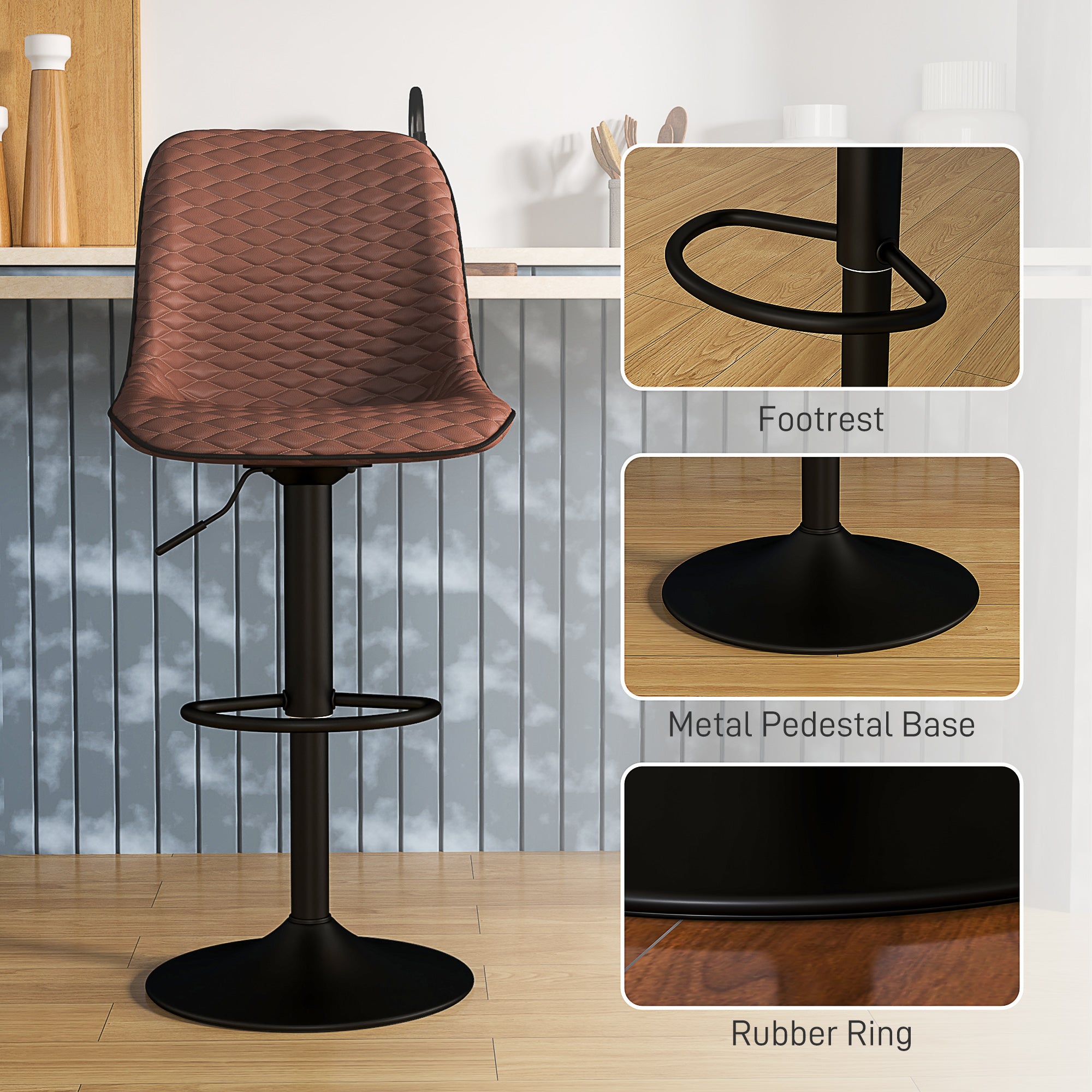 HOMCOM Set of Two Faux Leather Bar Stools - Brown