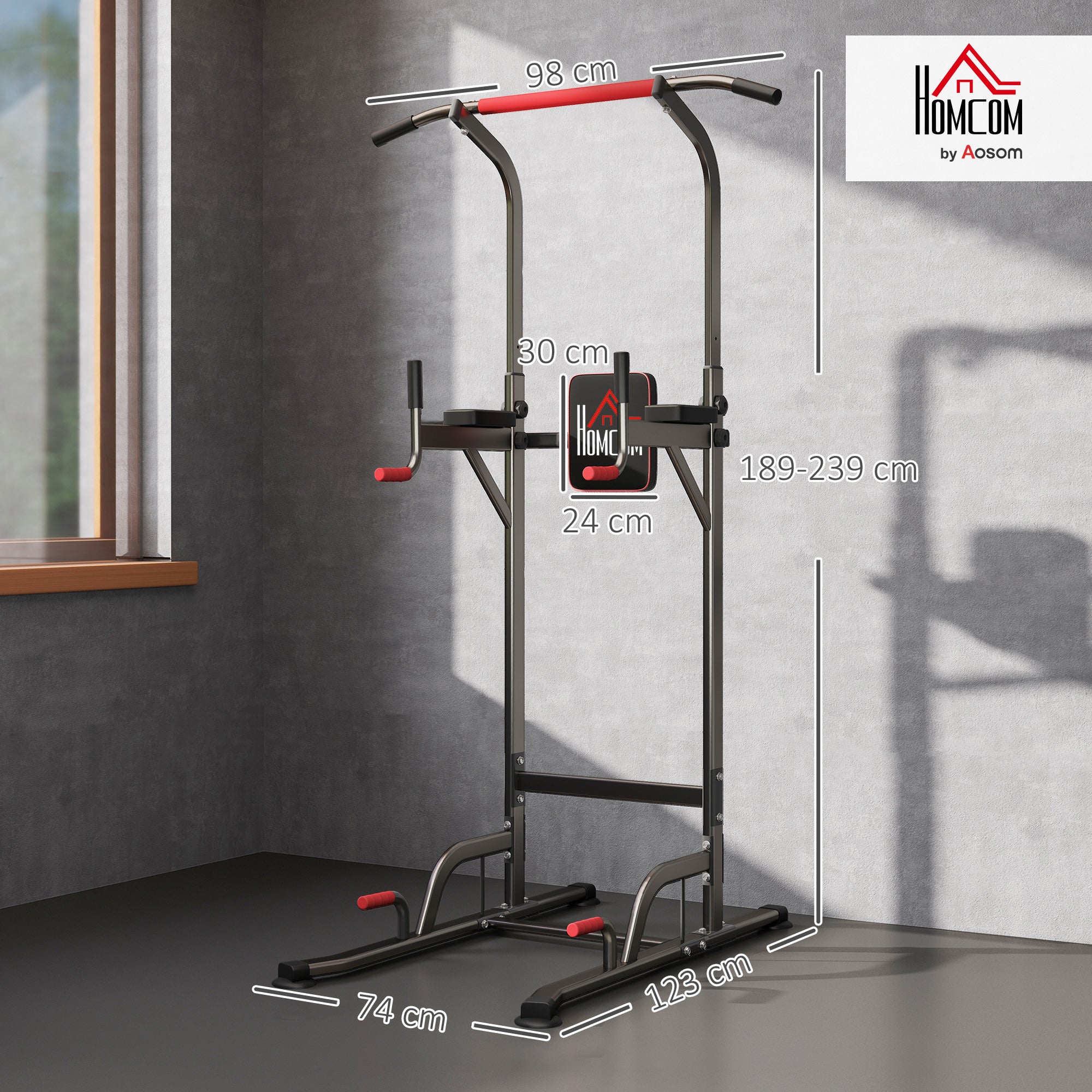 HOMCOM Power Tower Station with Dip Stand, Pull Up Bar Home Office Gym Training Workout Equipment