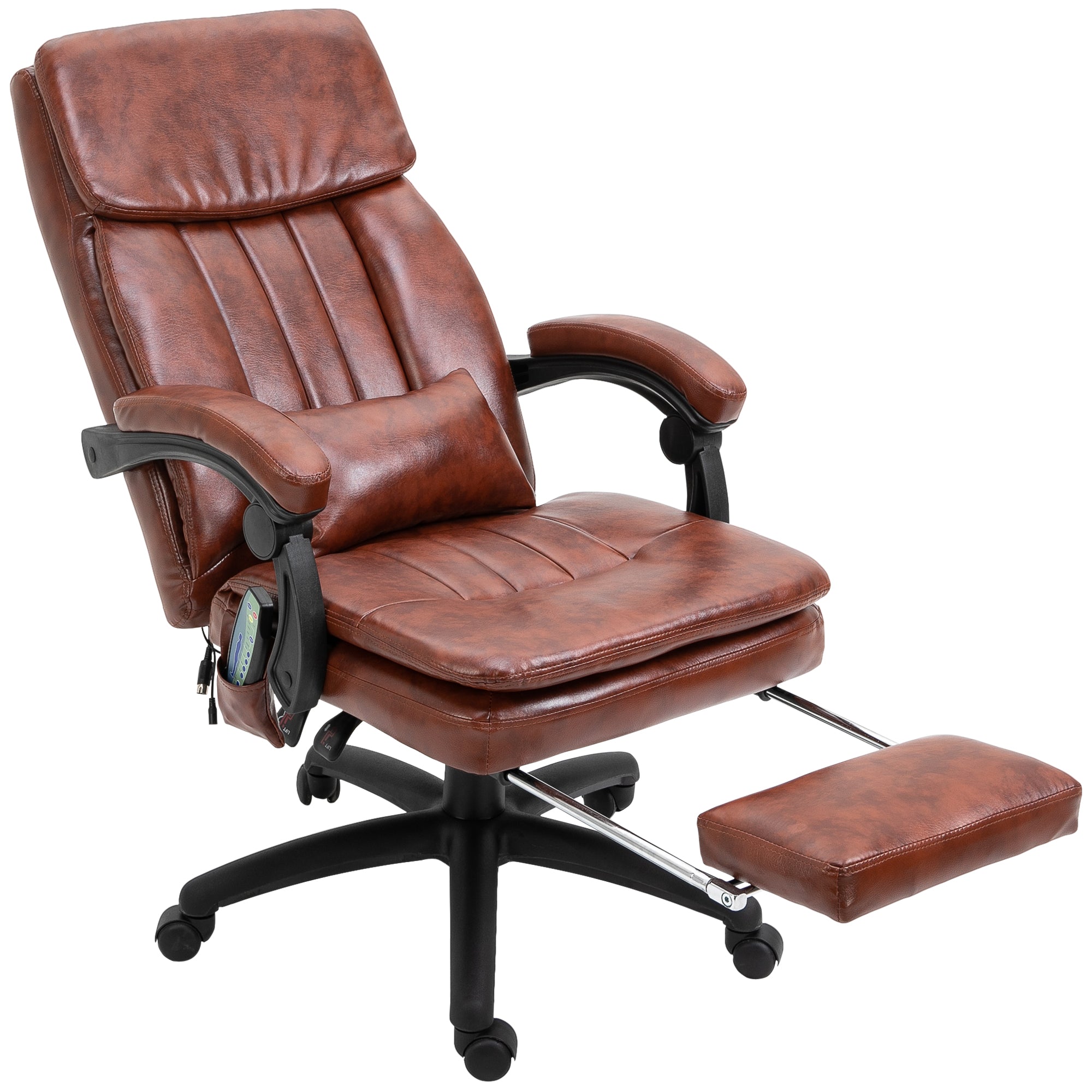 Vinsetto PU Leather Office Chair with 7 Point Vibrating Massage, Computer Desk Chair with Footrest, Adjustable Height, Reclining Back, Brown
