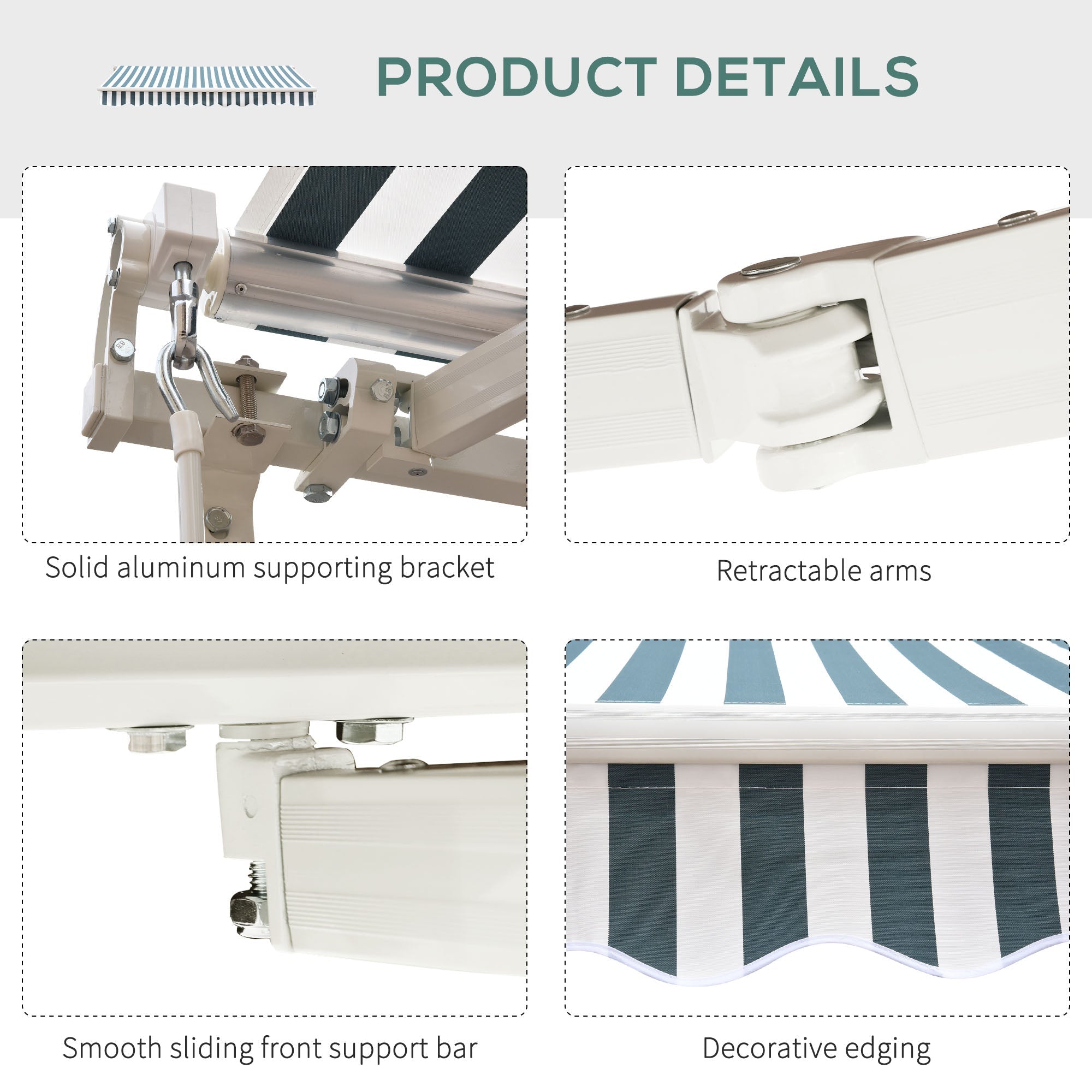 Outsunny Retractable Awning, 2.5x2 m-Dark Green/White