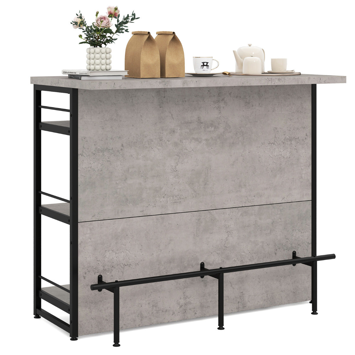 Industrial Home Bar Unit with 3 Open Shelves-Grey