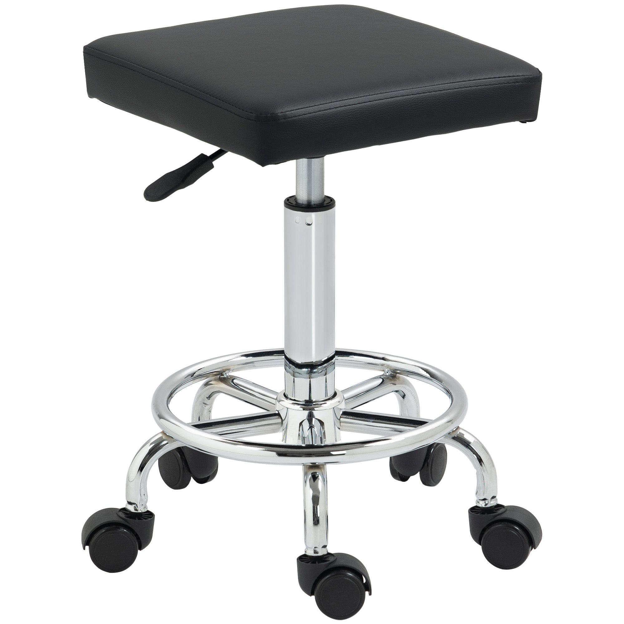 HOMCOM Faux Leather Padded Salon Stool - Black