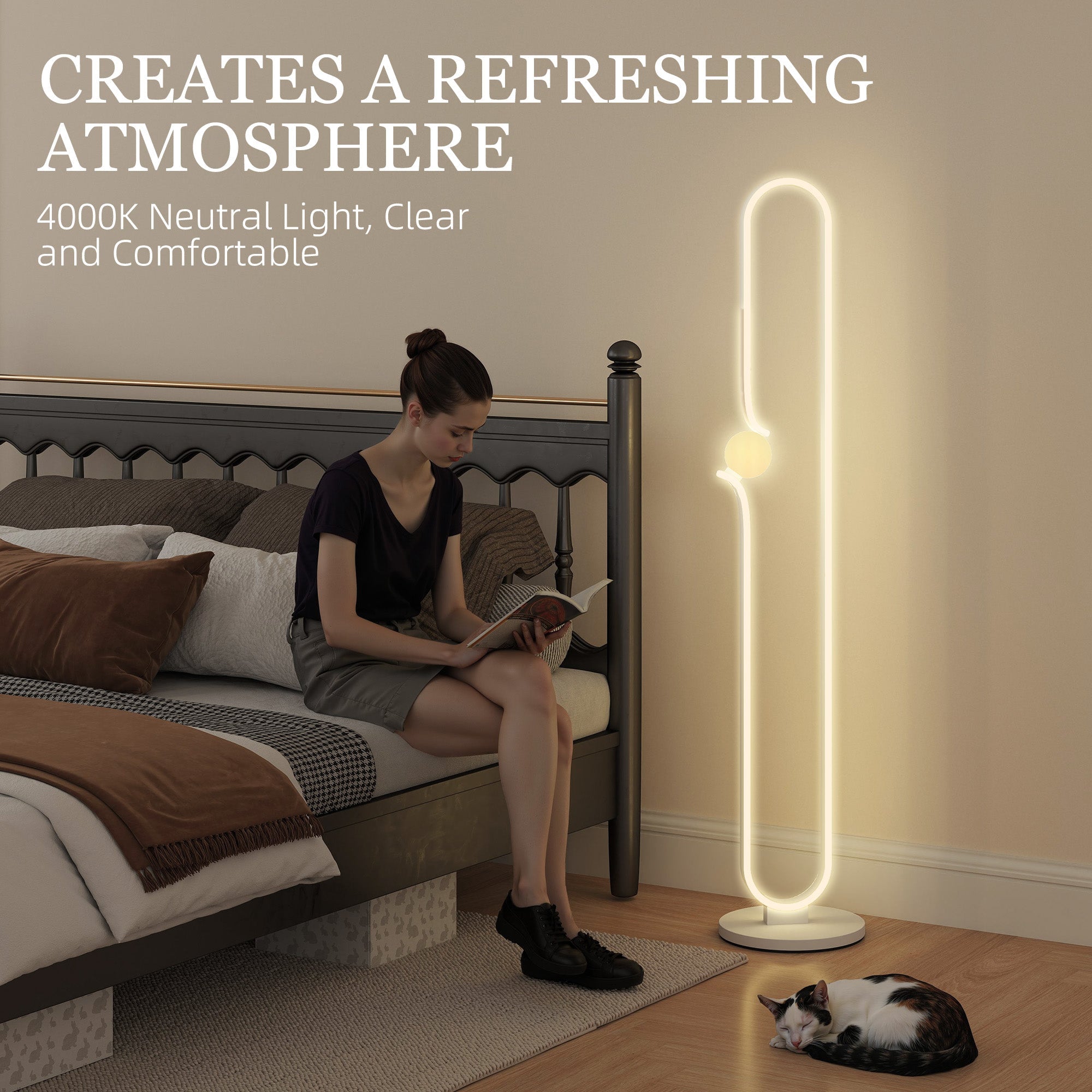 HOMCOM LED Floor Lamp, Dimmable Floor Standing Lamp with Glass Night Light, Foot Switch for Living Room, Bedroom, Office, White