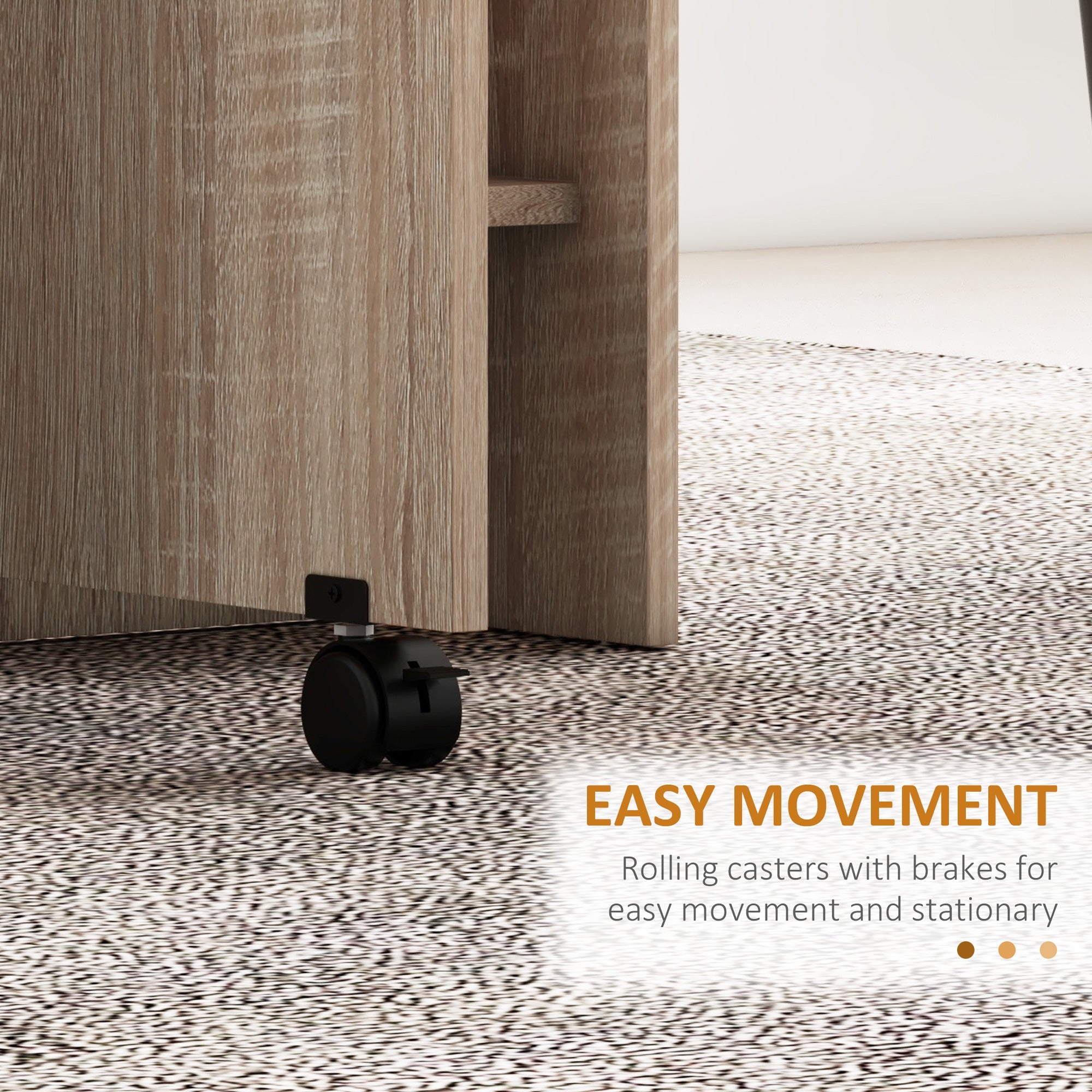 HOMCOM Folding Dining Table, Drop Leaf Table for Small Spaces with 2-tier Shelves, Small Kitchen Table with Rolling Casters, Natural