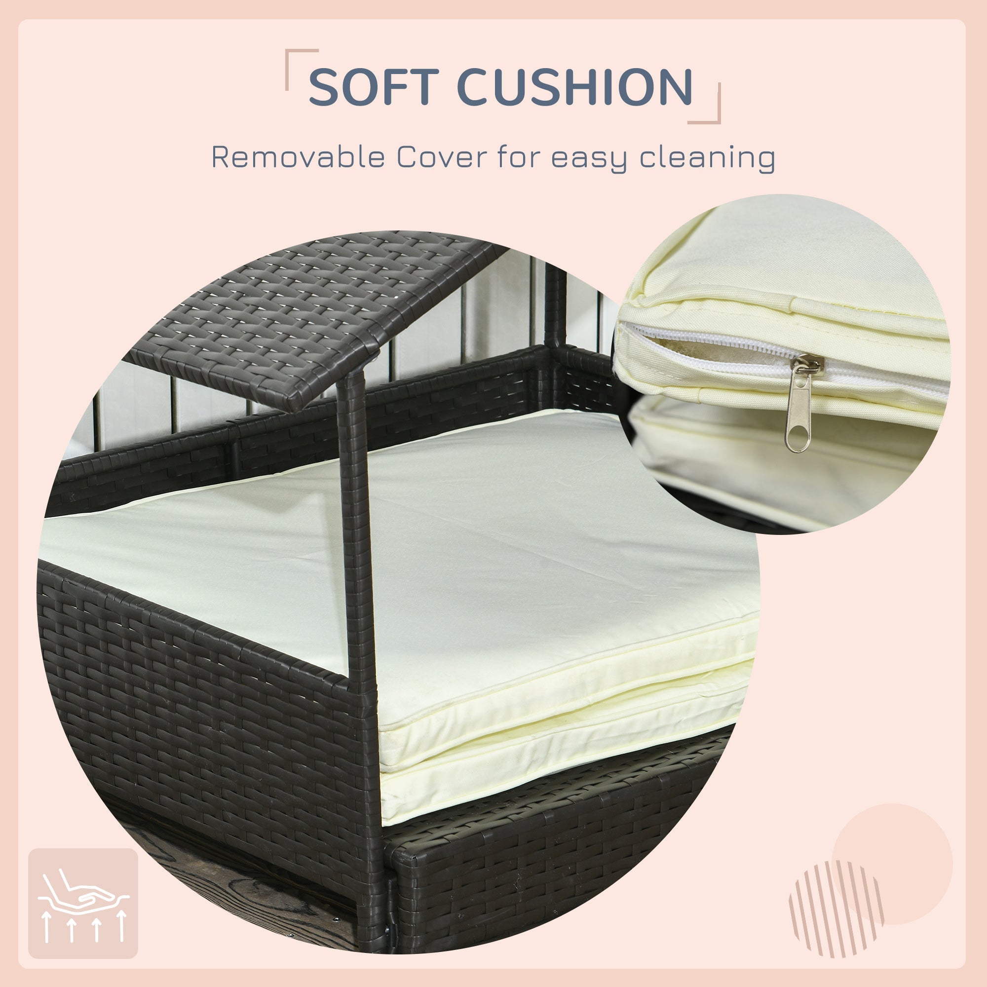 PawHut Extendable Elevated Dog Bed, Rattan Dog House, with Water-Resistant Roof, Removable Cushion, Cream