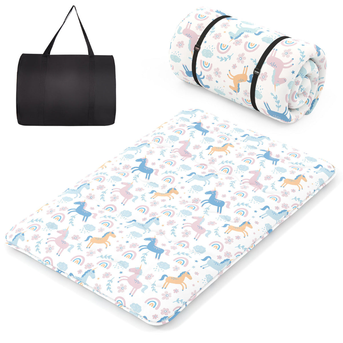 Japanese Floor Mattress with Washable Cover and Carry Bag-Rainbow-Compact Double
