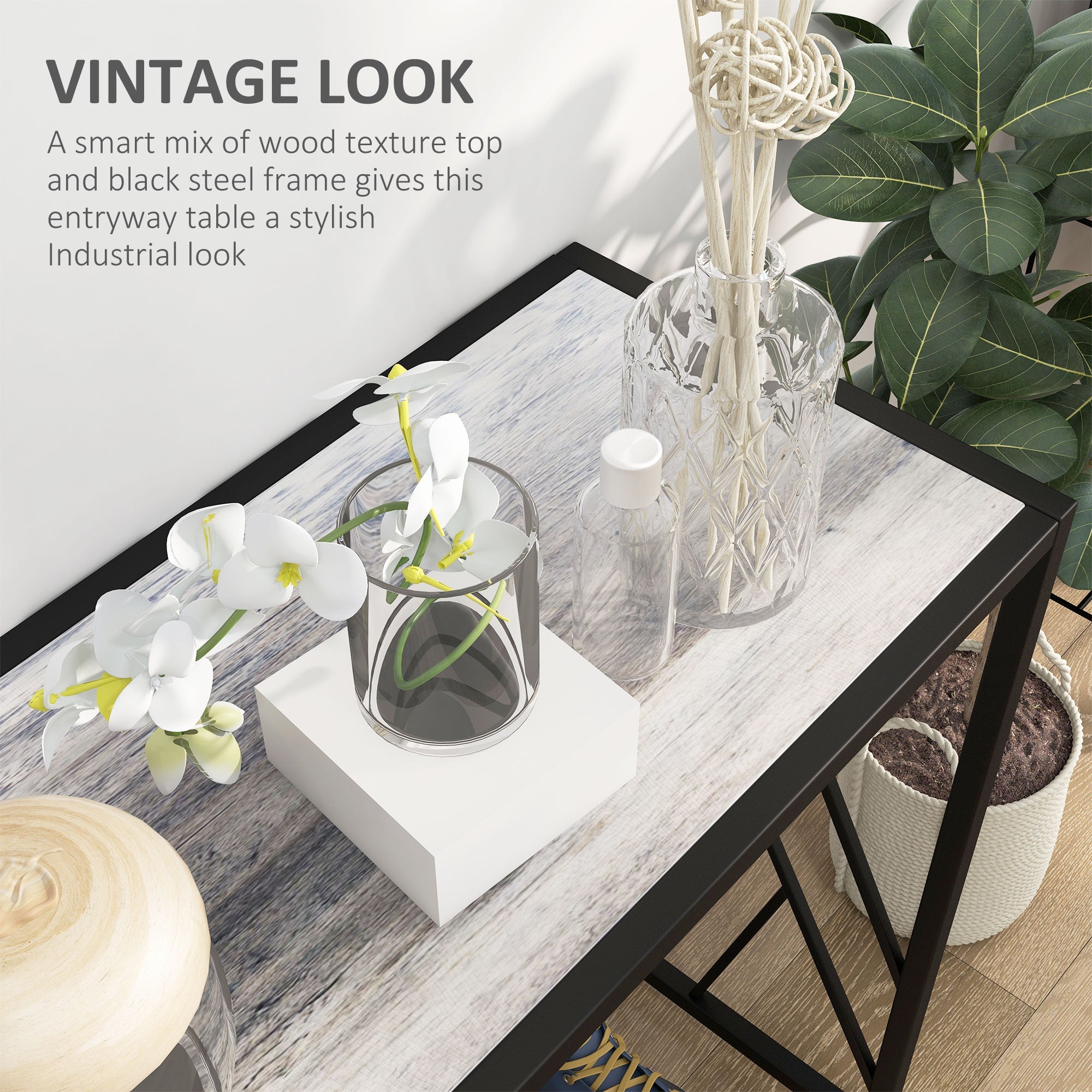 HOMCOM Console Table, Industrial Sofa Table with Metal Frame for Living Room, Hallway, 120√Ç cm, Grey