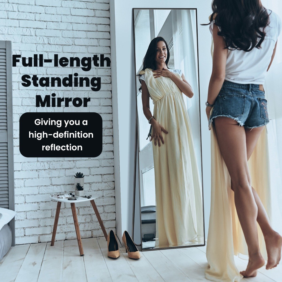 160 x 40cm Full Length Mirror with Shatter-proof Glass-Black