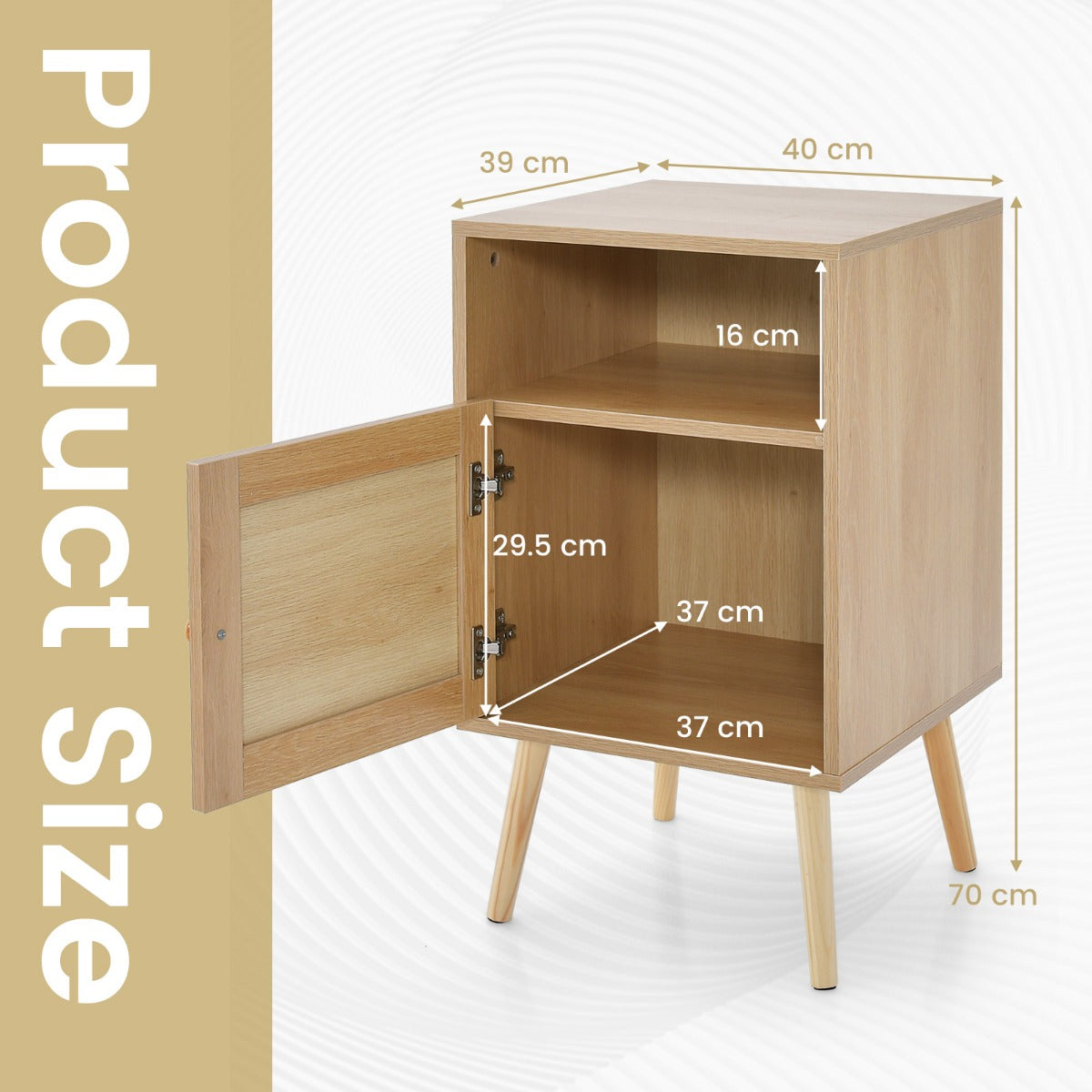 Rattan Nightstand with Storage and PE Rattan Decorated Door-Natural