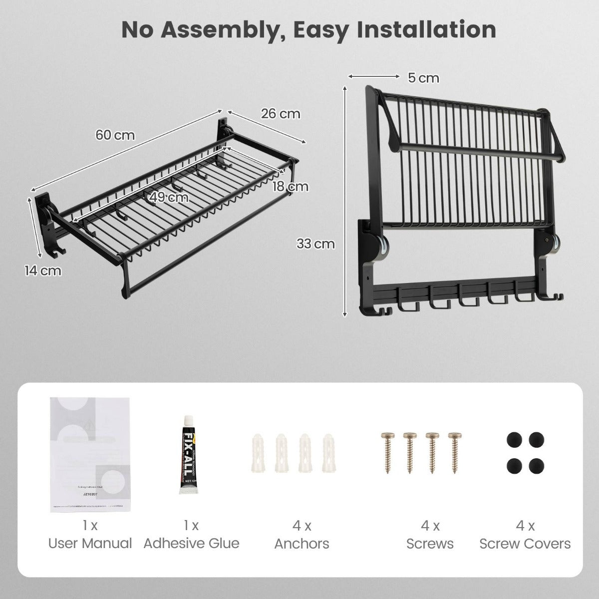 Foldable Bathroom Towel Rack with Adjustable Towel Bar and Movable Hooks