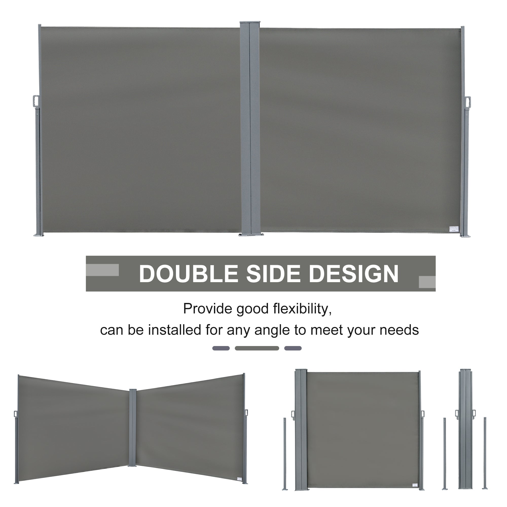 Outsunny 6 x 2m Retractable Sun Side Awning Screen Fence Patio Garden Wall Balcony Screening Panel Outdoor Blind Privacy Divider √¢‚Ç¨‚Äú Grey