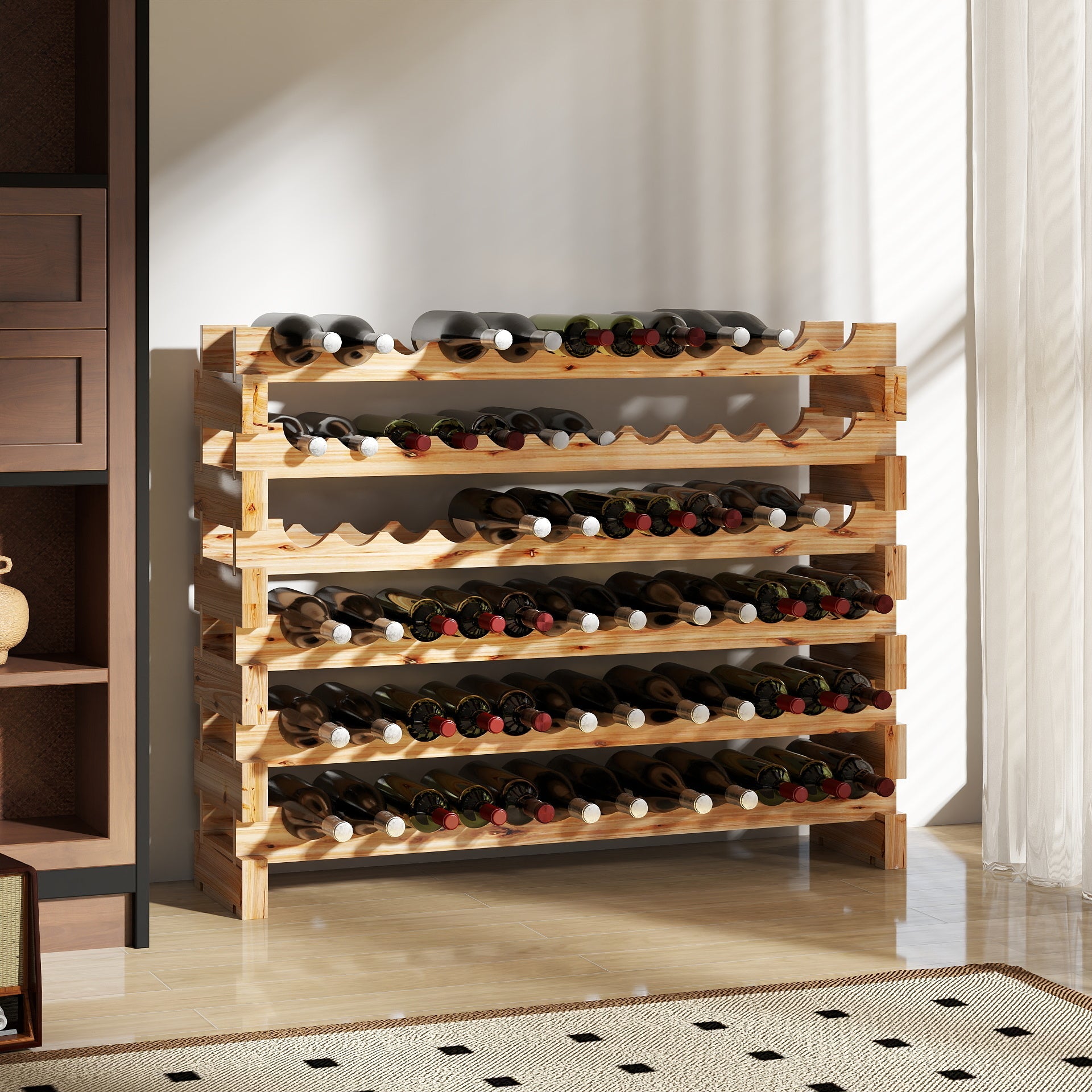 HOMCOM Six-Tier, 72 Bottle Wooden Wine Rack - Natural