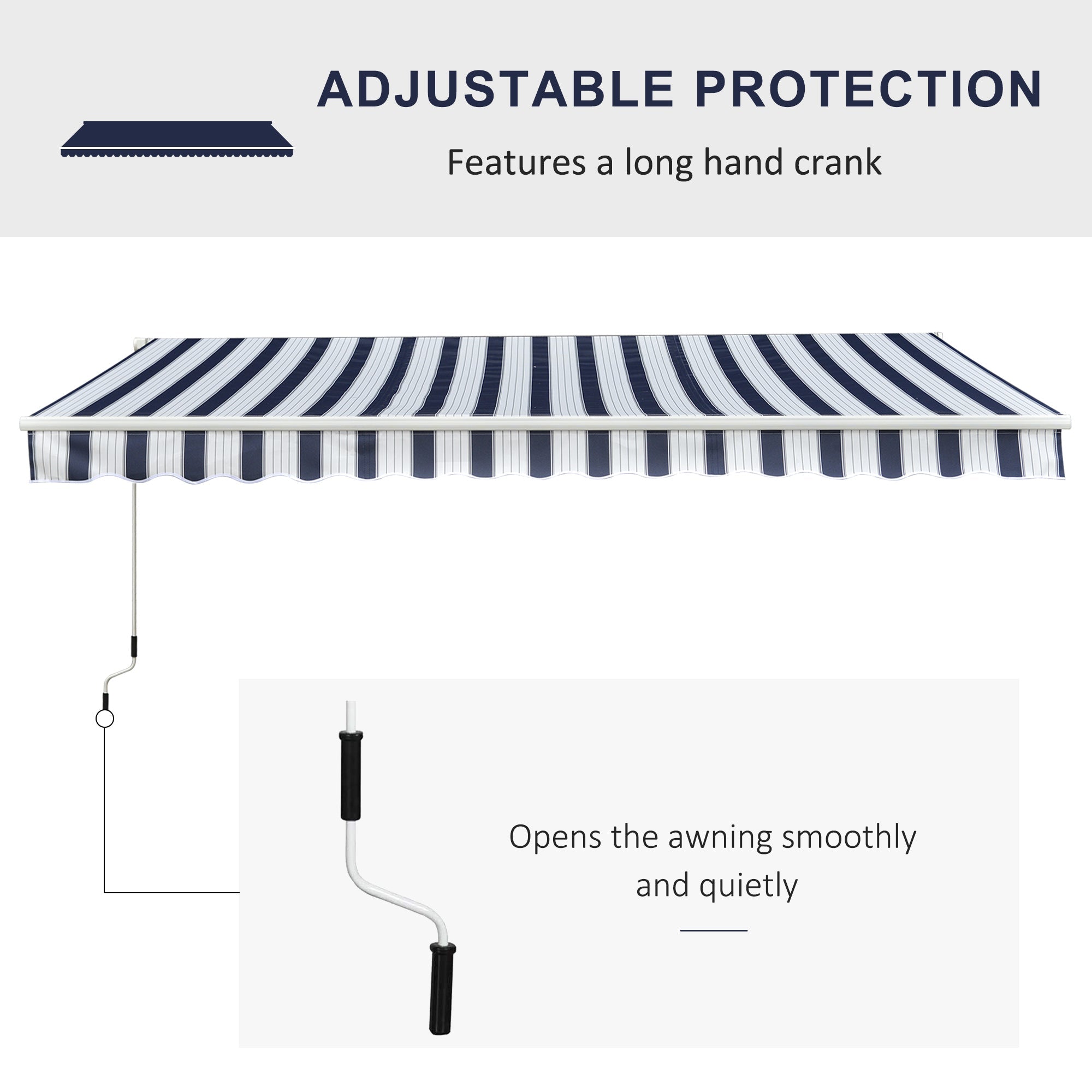 Outsunny Manual Retractable Awning, 3.5x2.5 m-Dark Blue/White Stripes