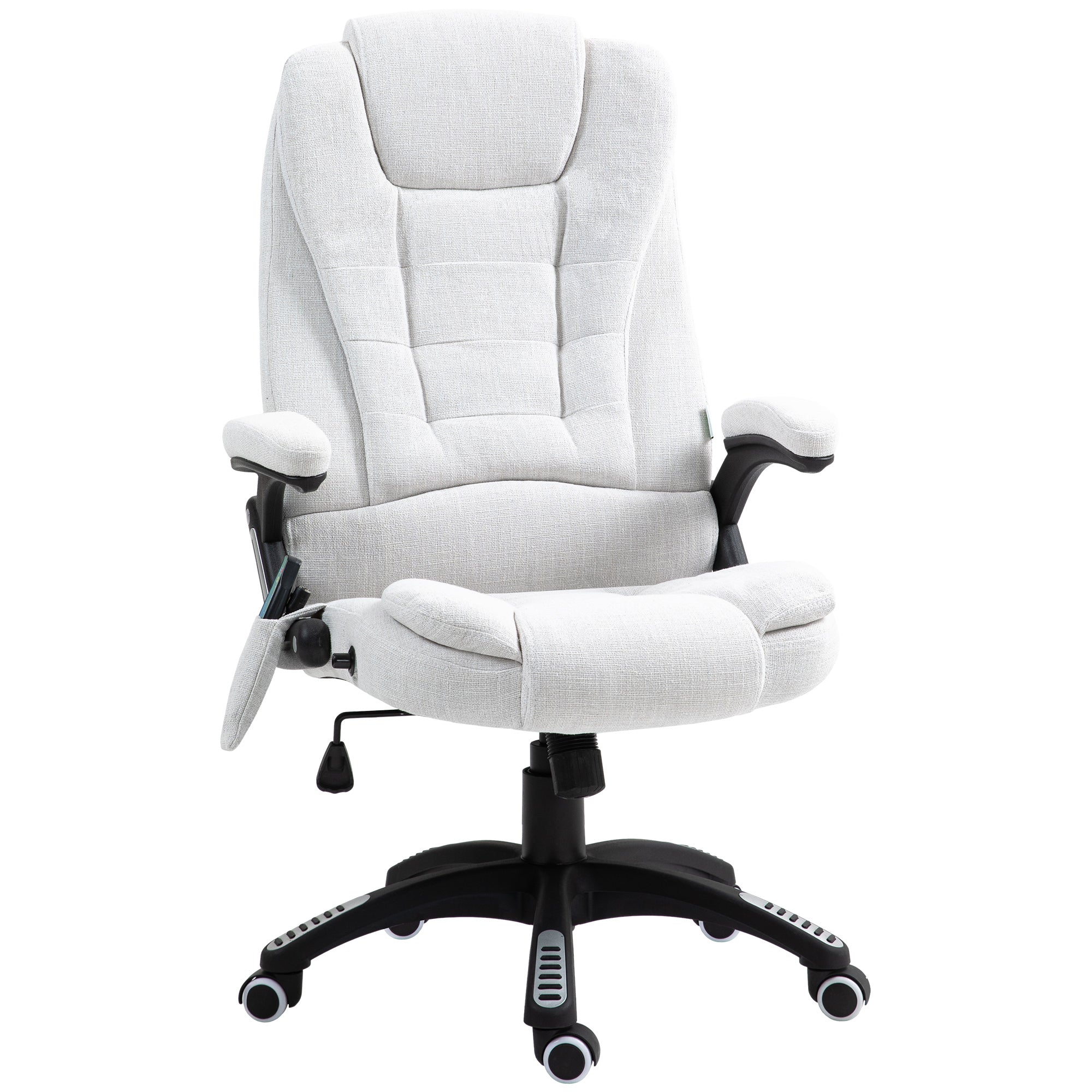 Vinsetto Massage Recliner Chair Heated Office Chair with Six Massage Points Linen-Feel Fabric 360√Ç¬∞ Swivel Wheels Cream White