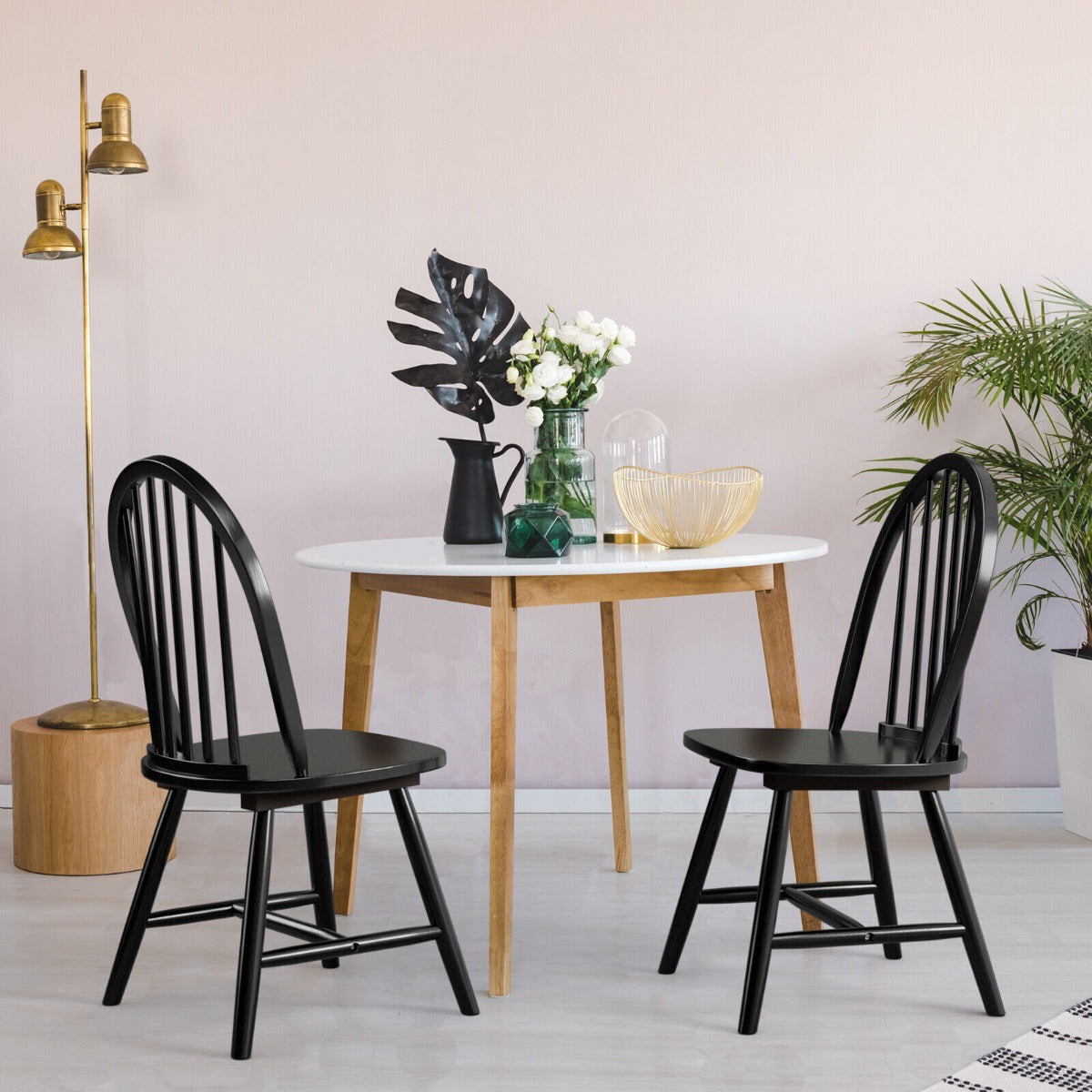 2 Piece Wooden Kitchen Dining chairs with High Spindle Back-Black