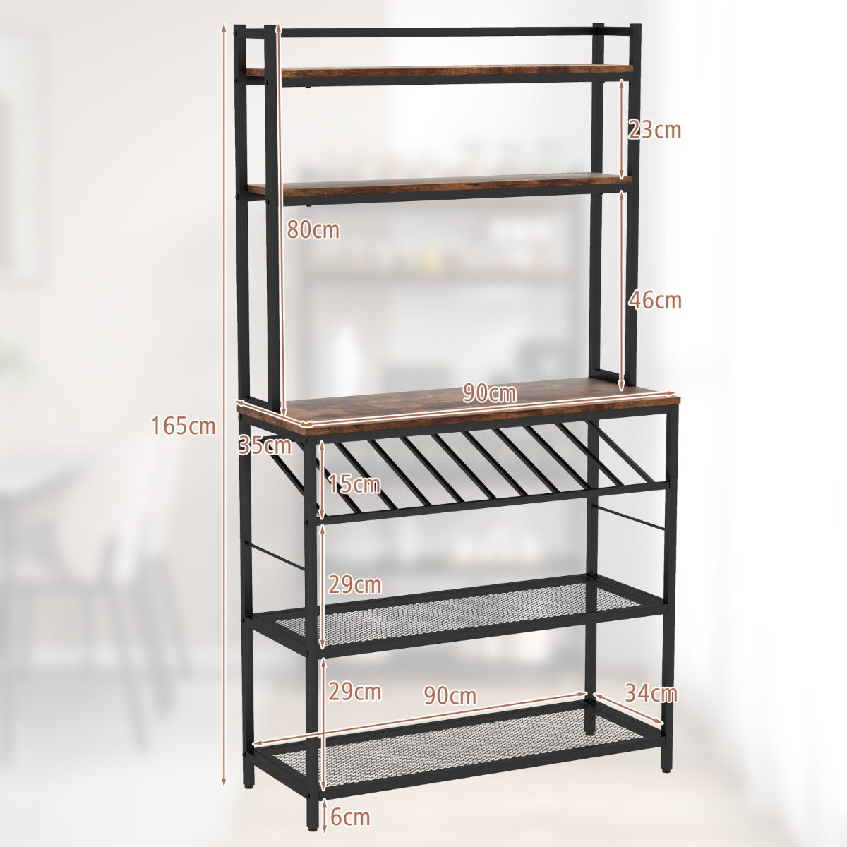 6-Tier Kitchen Baker‚Äôs Rack with Wine Storage-Brown