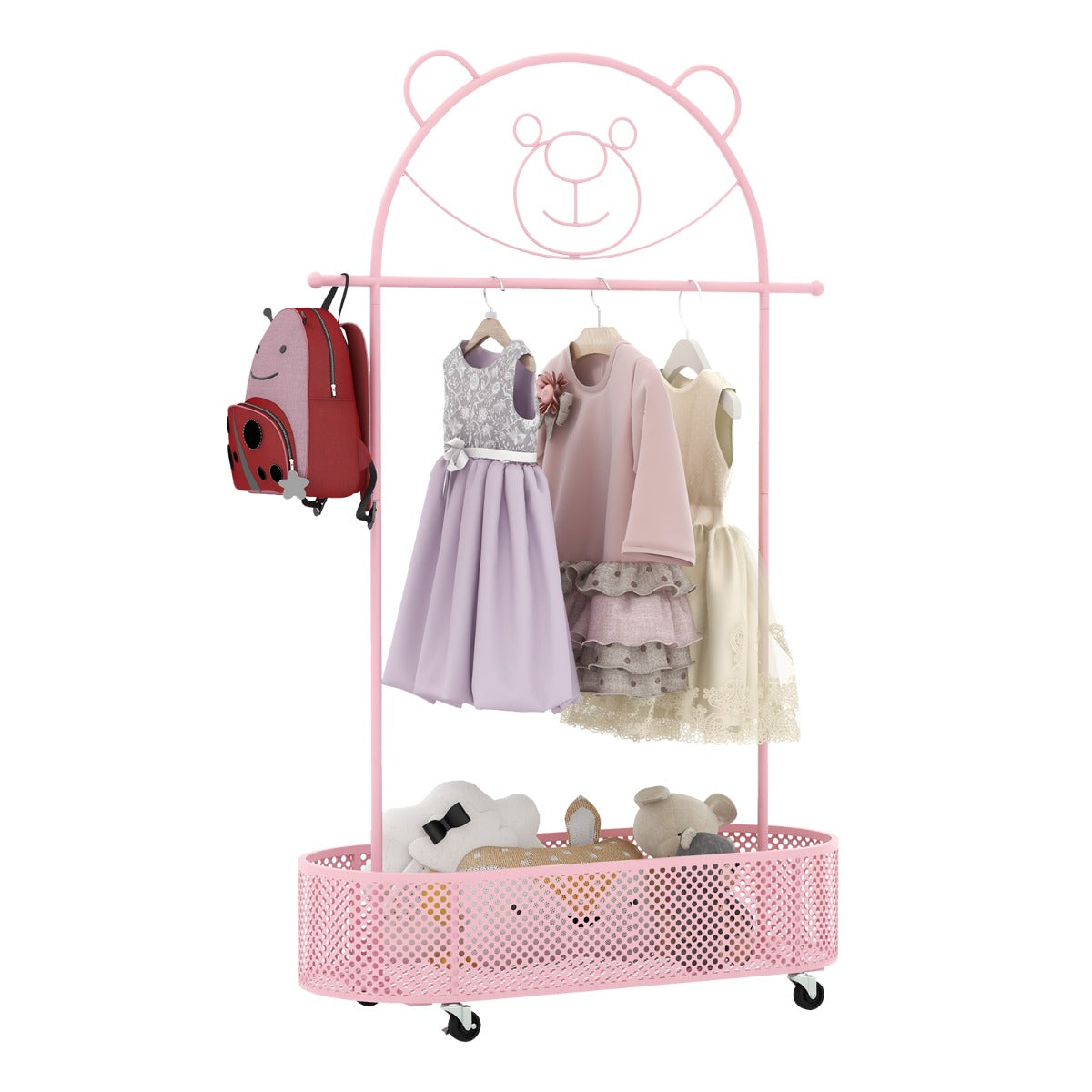 Kid Clothes Rack with 3 Adjustable Heights for Children Adults-Pink