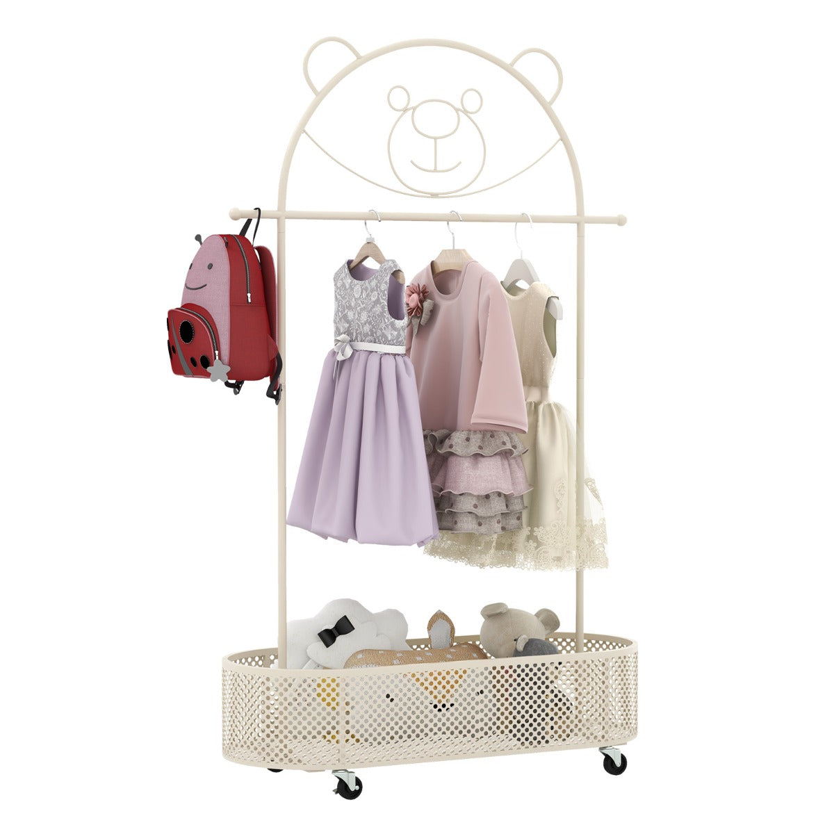 Kid Clothes Rack with 3 Adjustable Heights for Children Adults-White