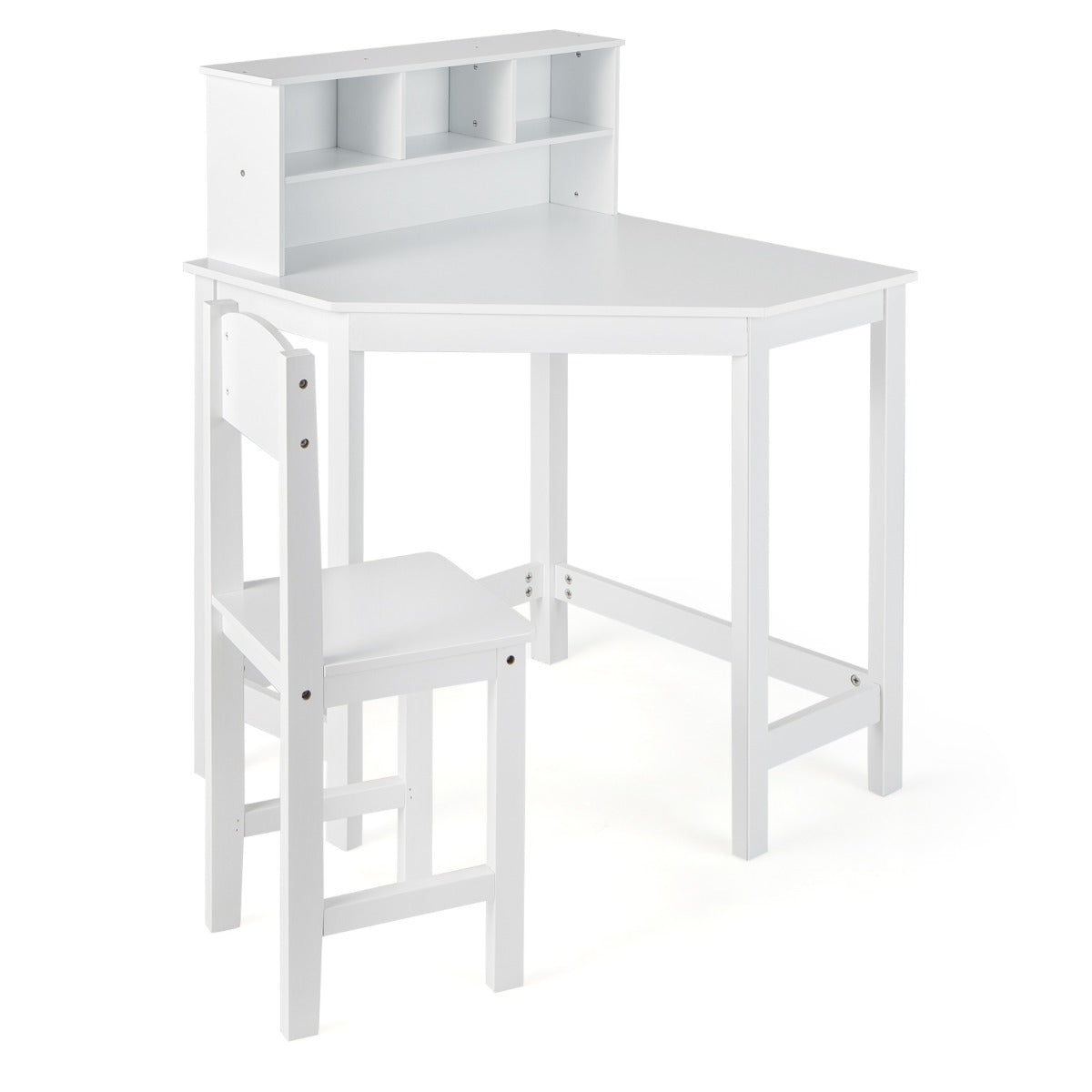 Kids Corner Desk and Chair Set with Chair and Hutch-White