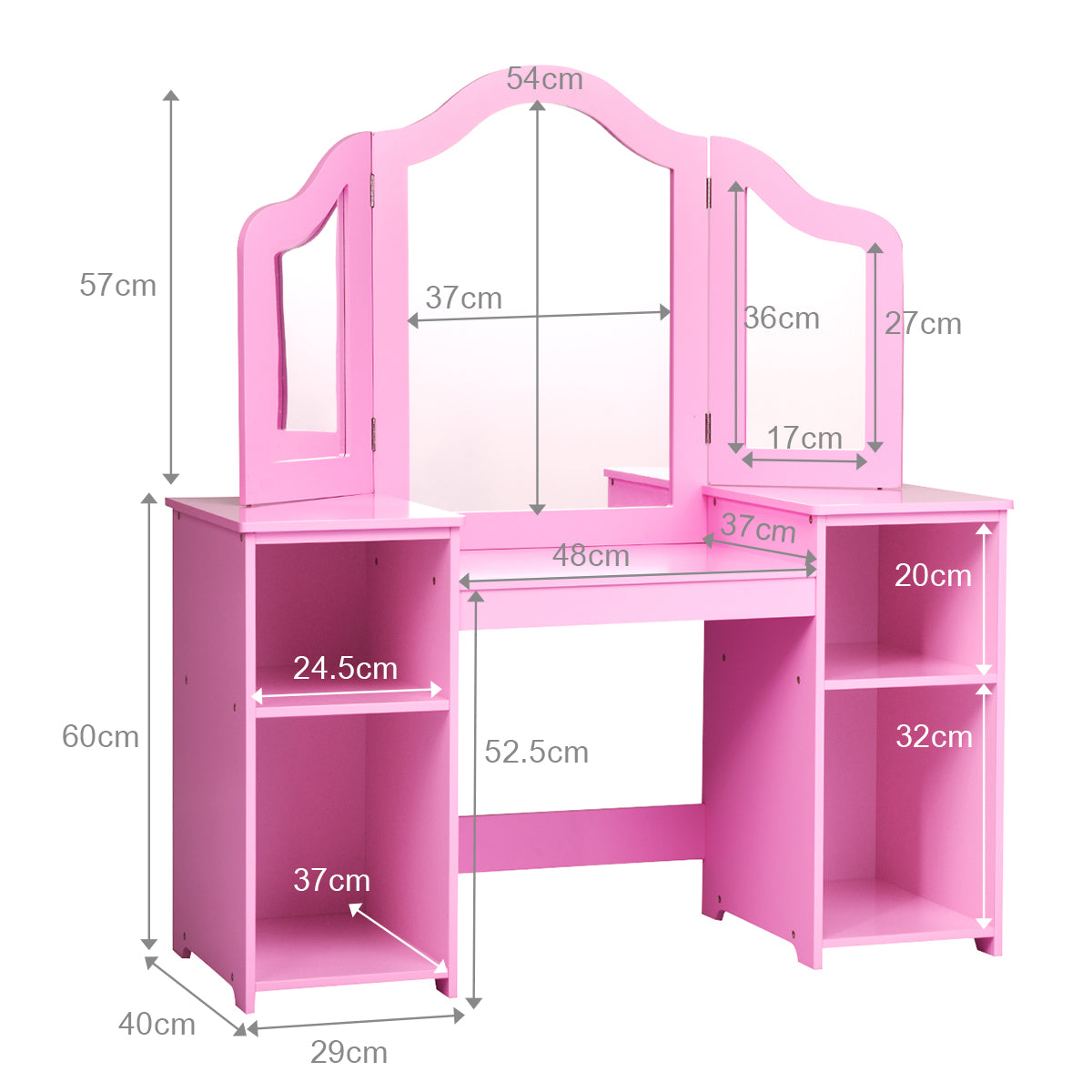 Kids Dressing Table with Foldable and Removable Mirror and Storage Shelf-Pink