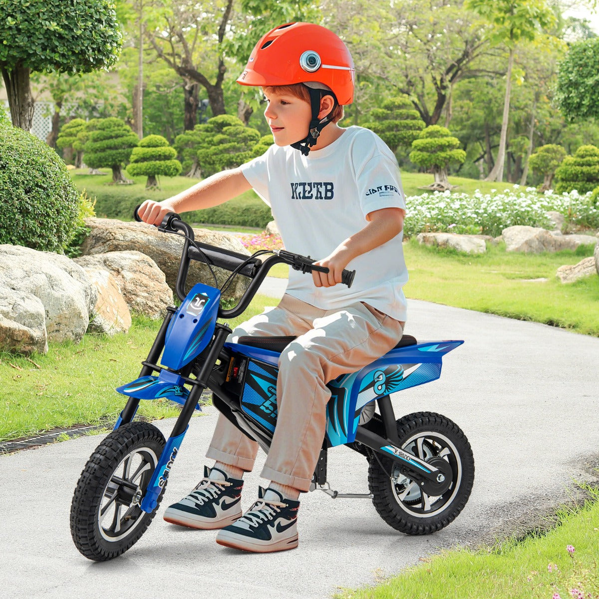 Kids Electric Motorbike with Double Battery and Pneumatic Tires-Navy