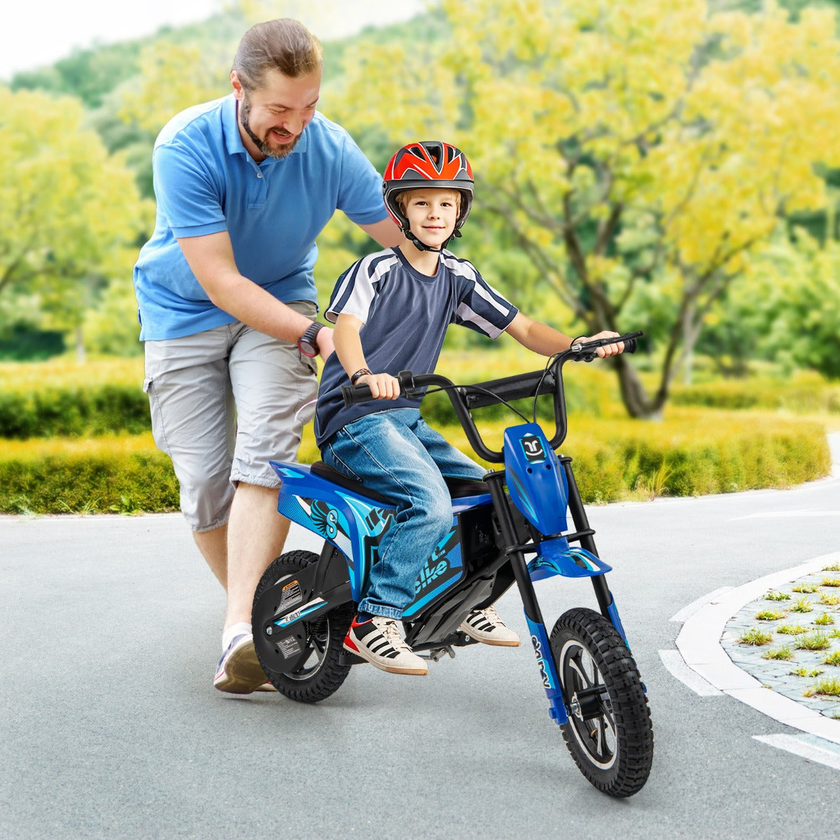 Kids Electric Motorbike with Double Battery and Pneumatic Tires-Navy