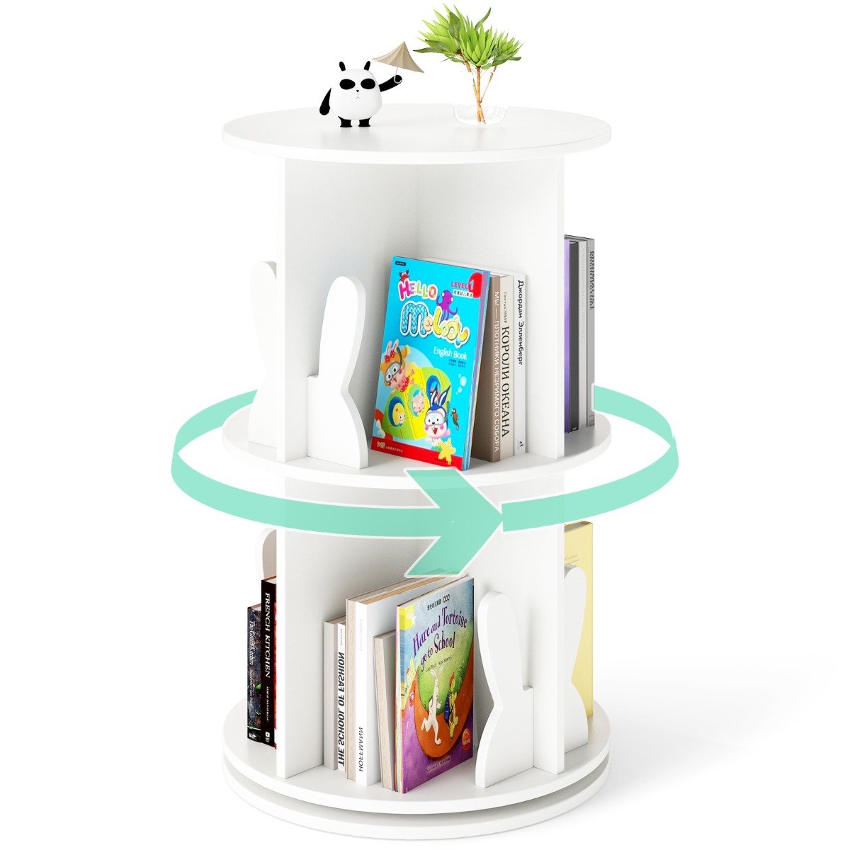 2 Tier Freestanding 360¬∞ Revolving Display Storage Rack with Bunny Baffles-White