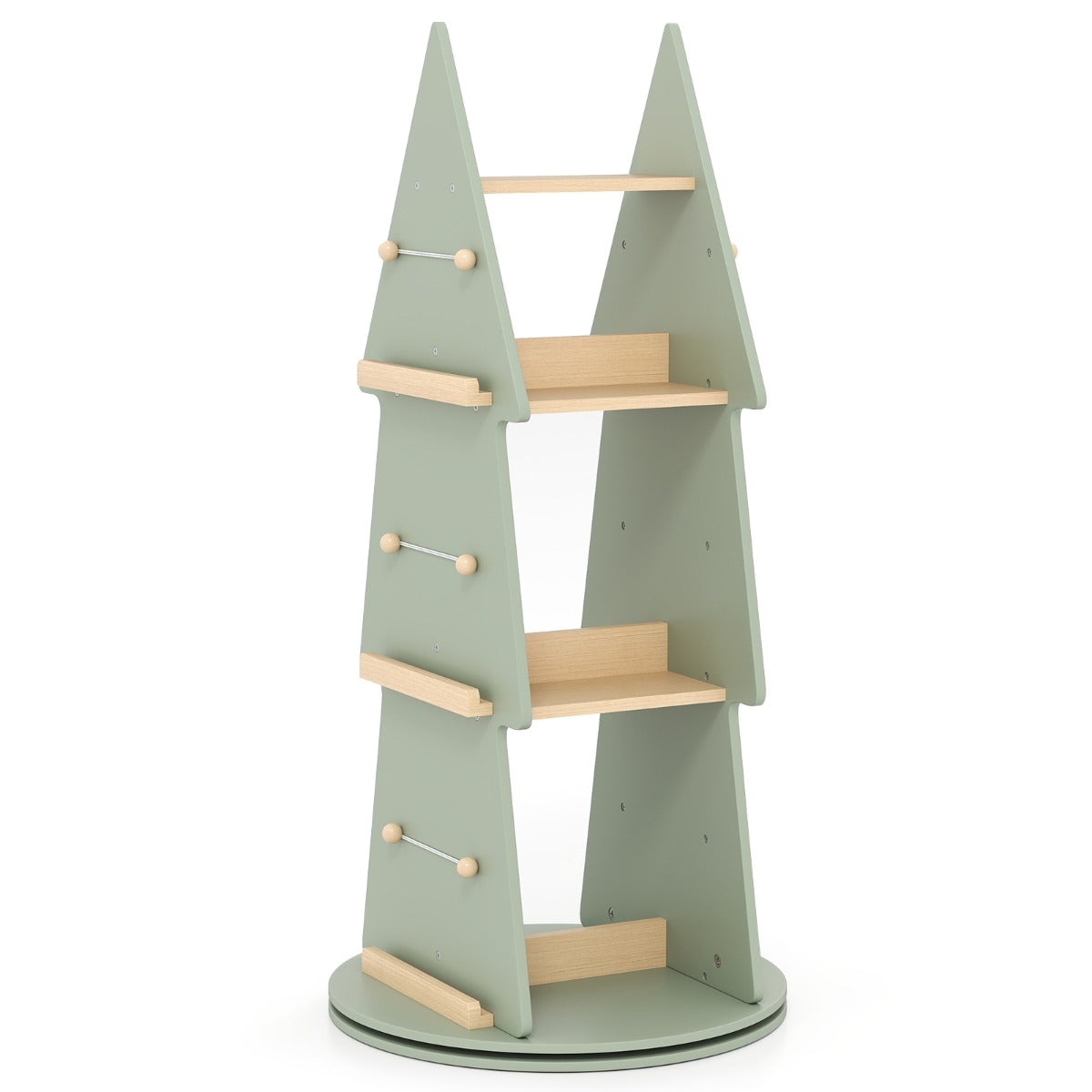 4 Tier Tree Shape Revolving Bookcase for Kids Room Bedroom Playroom-Green